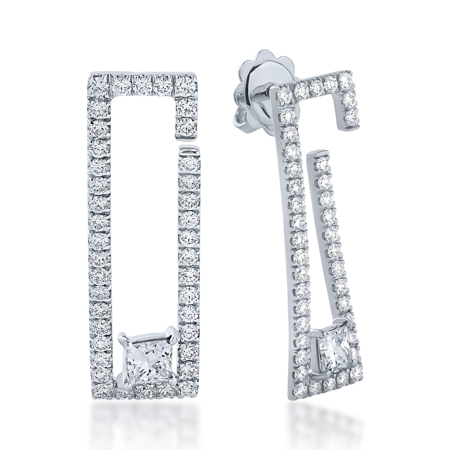Teilor Cercei din aur alb cu diamante princess si rotunde de 1.3ct