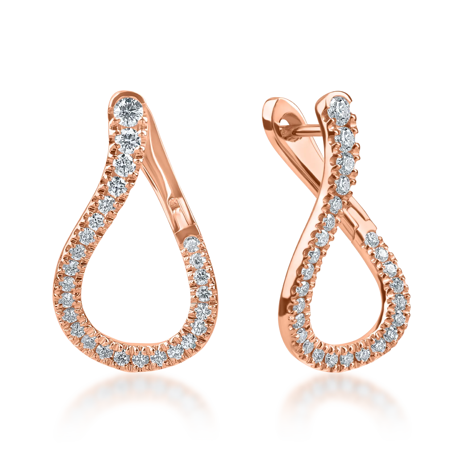 Rózsa arany fülbevaló 0.7ct. mikrora keményedő gyémántokkal