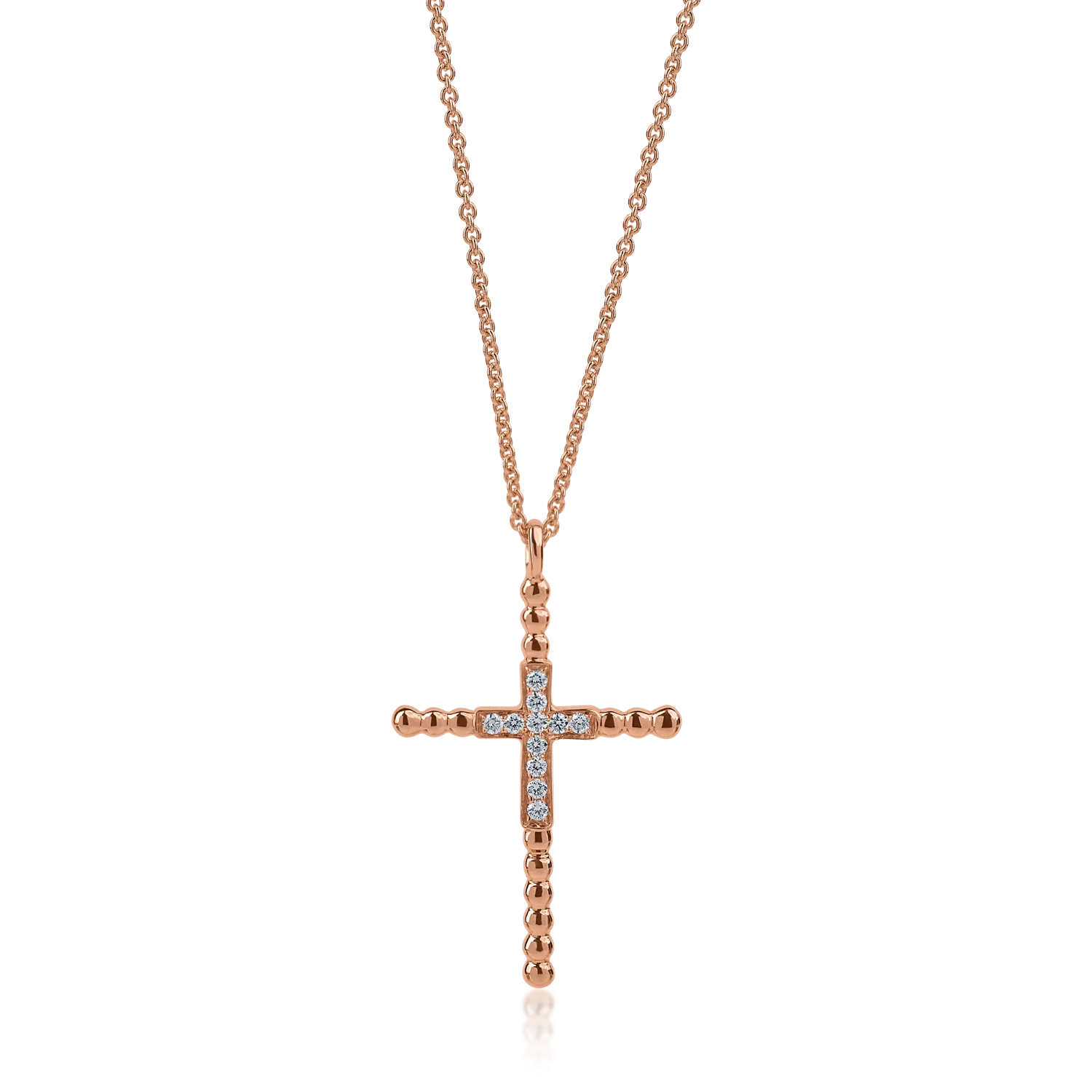 Teilor Lant cu pandantiv cruce din aur roz cu diamante de 0.1ct
