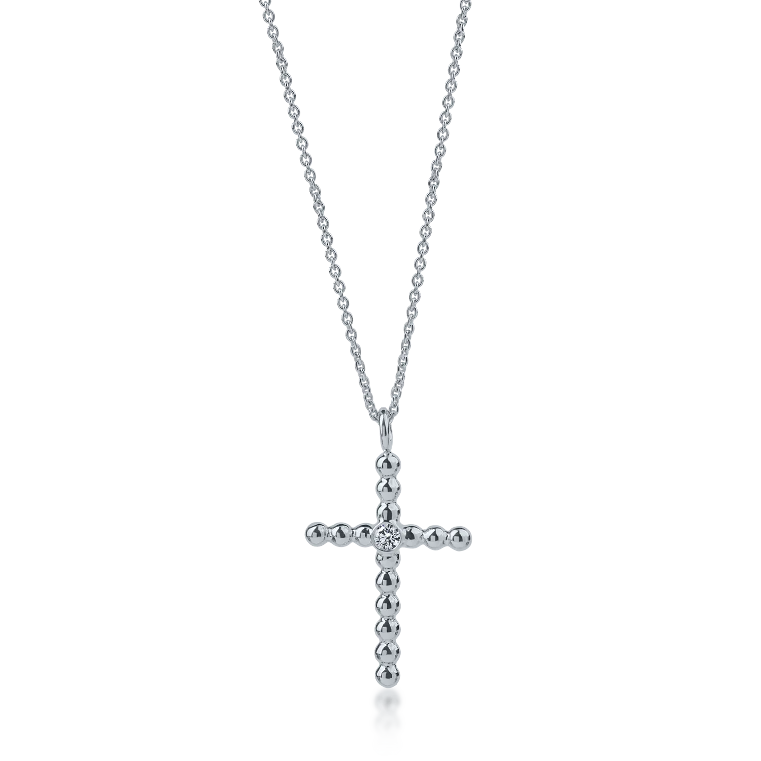 Lant cu pandantiv cruce din aur alb cu diamante de 0.05ct