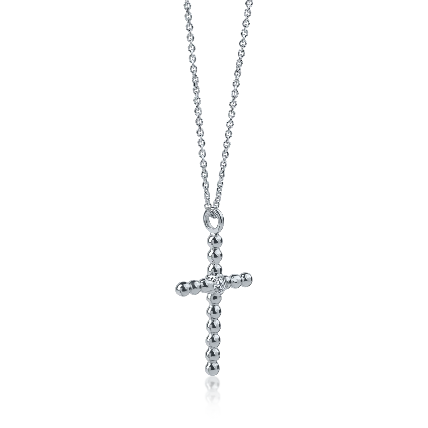 Lant cu pandantiv cruce din aur alb cu diamante de 0.05ct