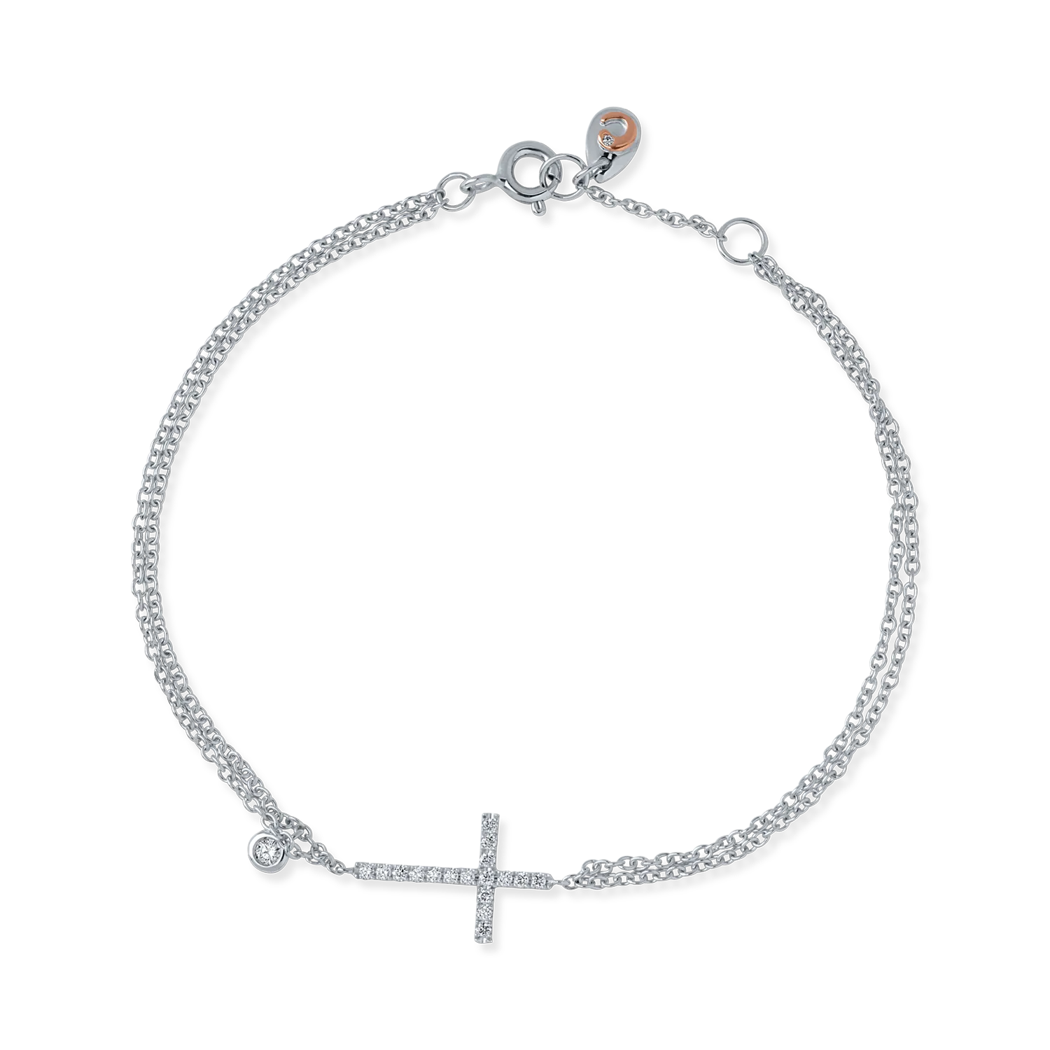White gold cross pendant bracelet with 0.13ct diamonds