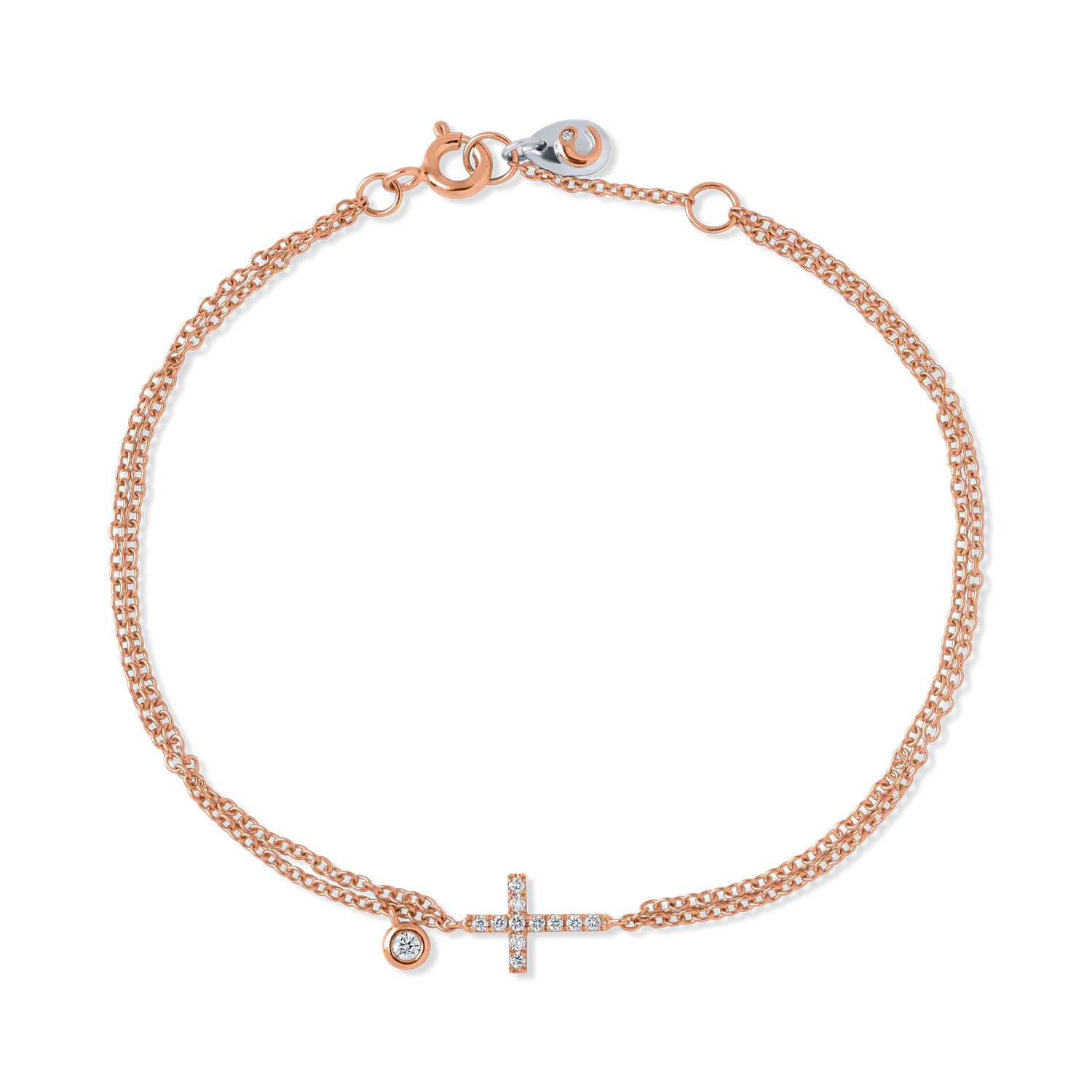 Rose gold cross bracelet with 0.1ct diamonds