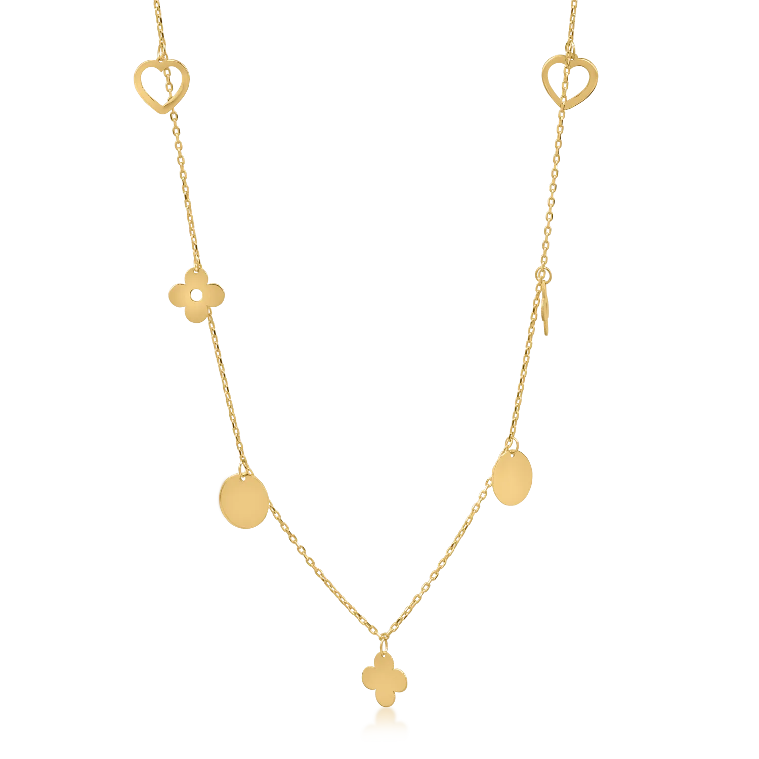 Yellow gold necklace with charms