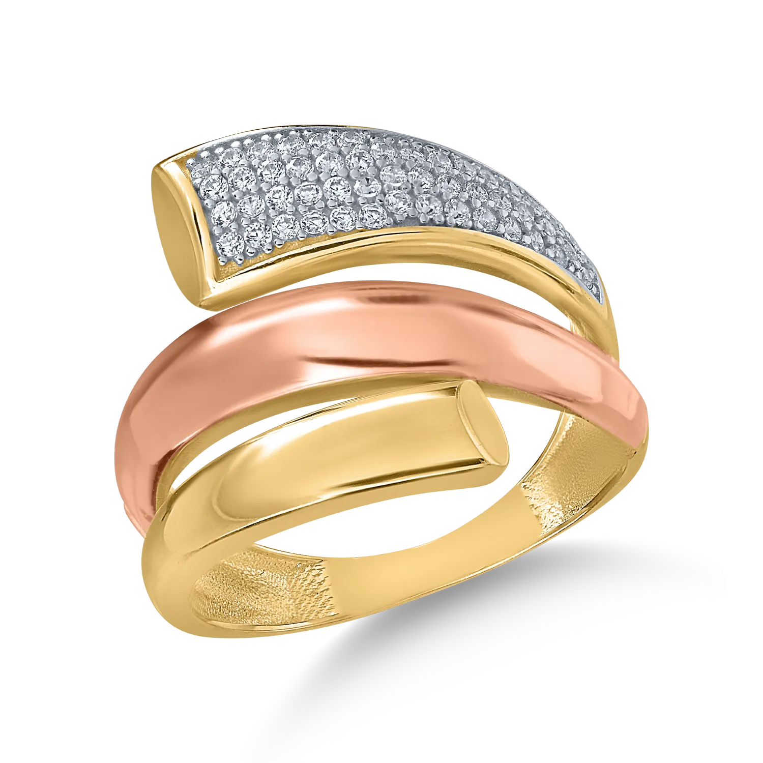 Yellow-white-rose gold ring