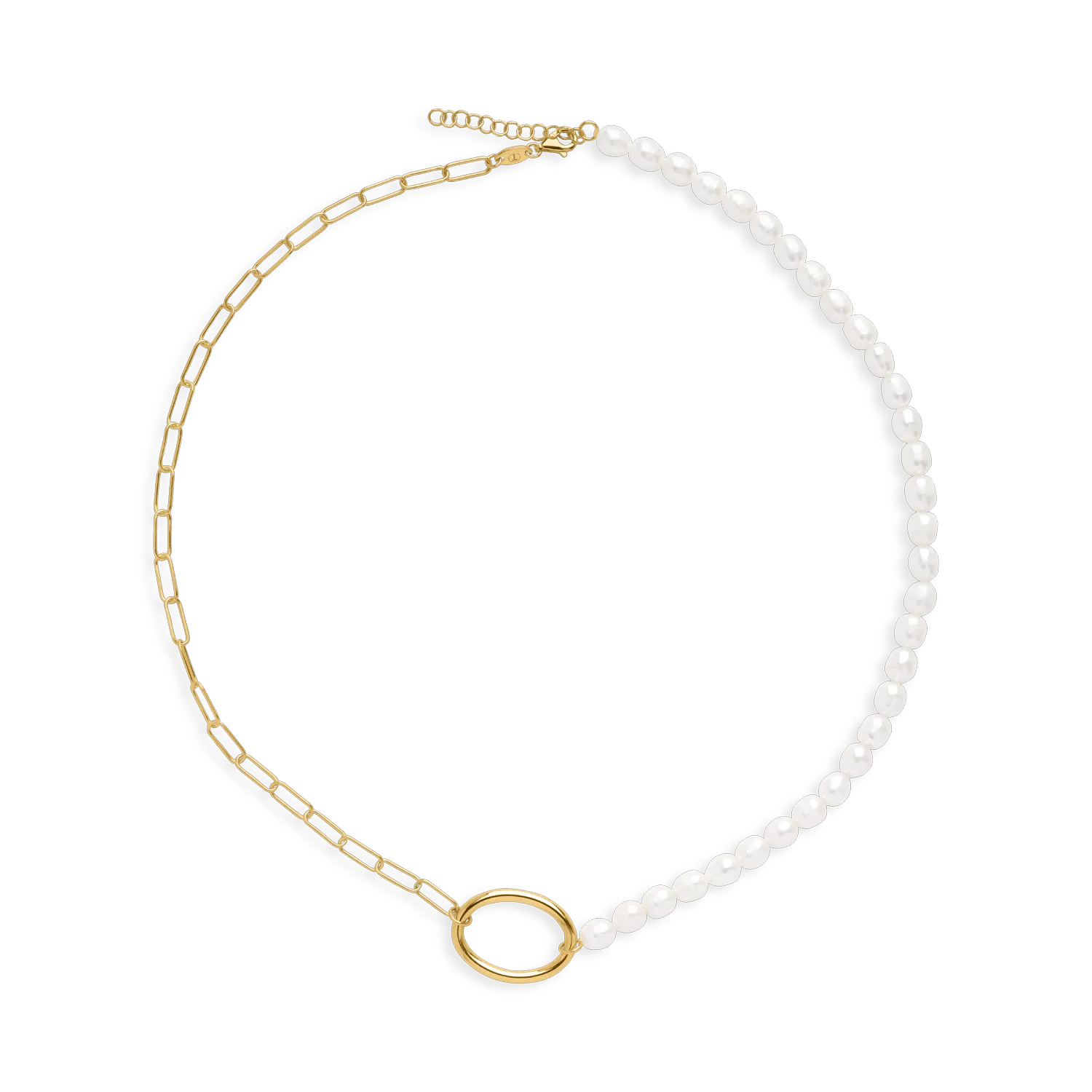 Yellow gold necklace with links and natural pearls