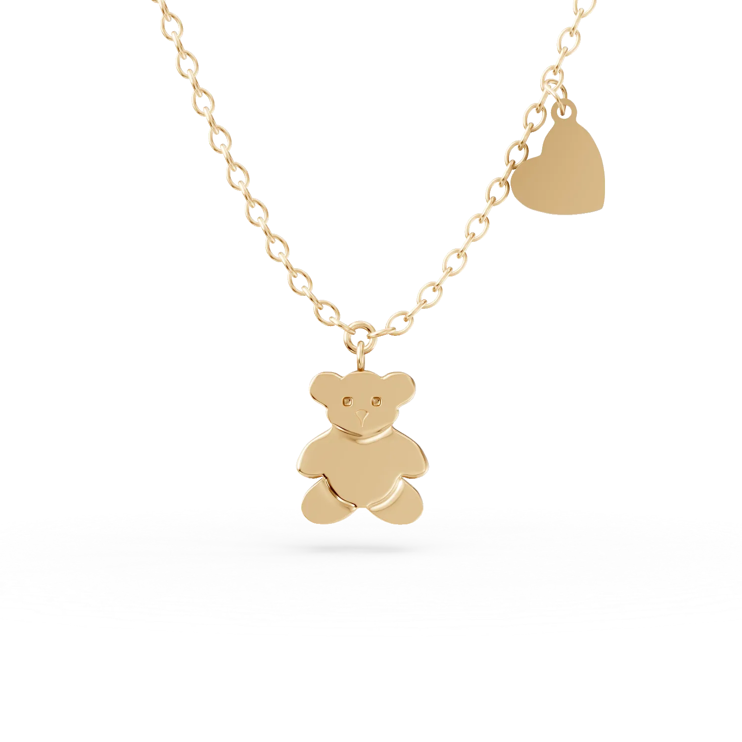 Yellow gold teddy bear pendant necklace