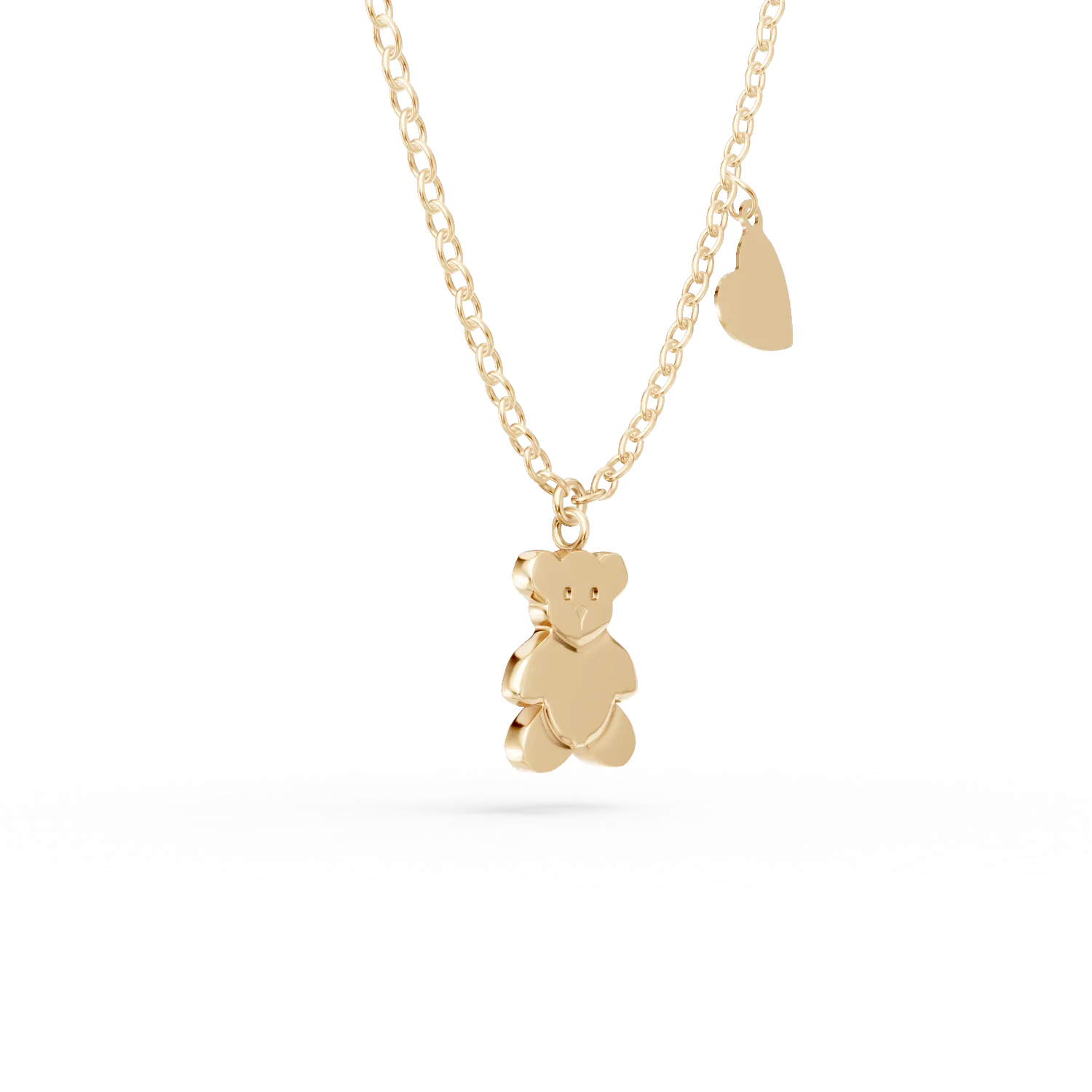 Yellow gold teddy bear pendant necklace