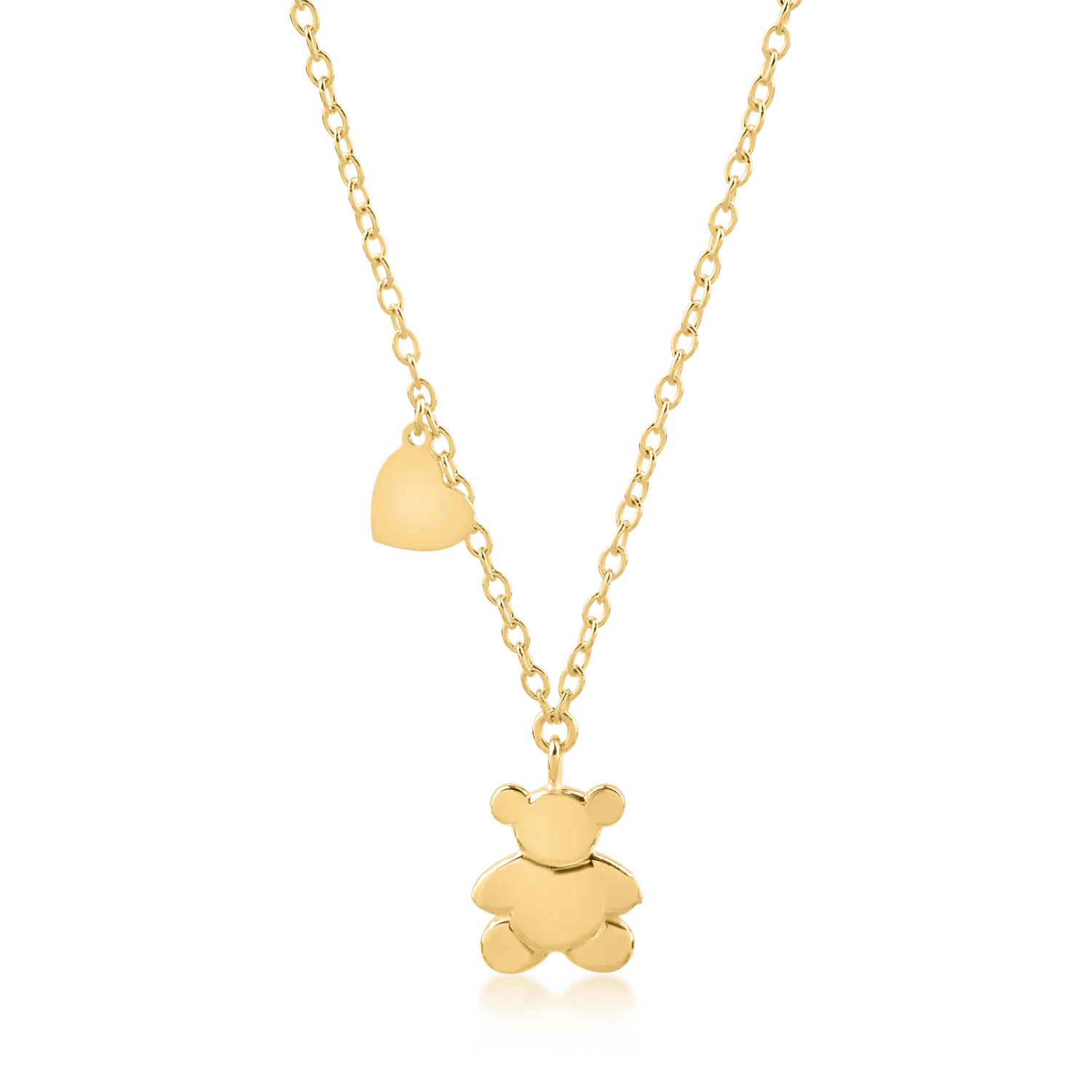 Yellow gold teddy bear pendant necklace