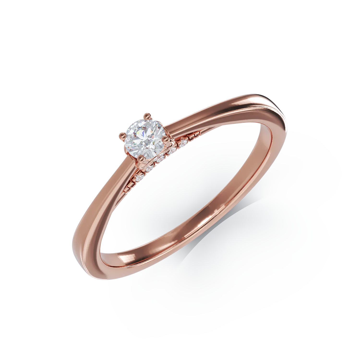 Годежен пръстен от розово злато с диаманти 0.17кt