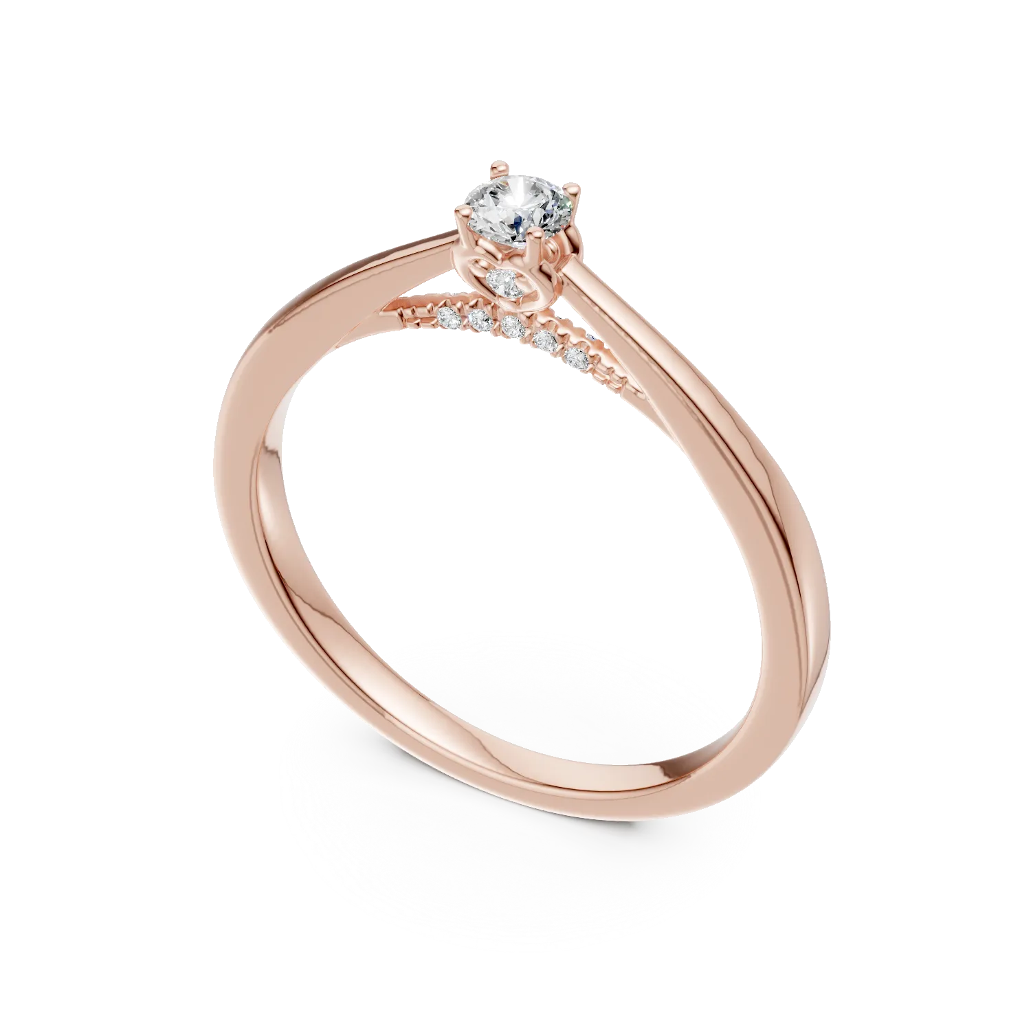 Inel de logodna din aur roz cu diamante de 0.17ct