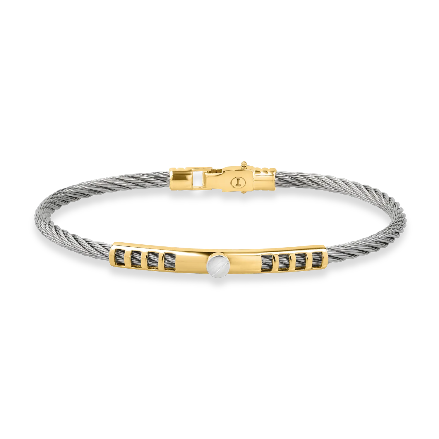 Yellow-white gold and steel men's bracelet
