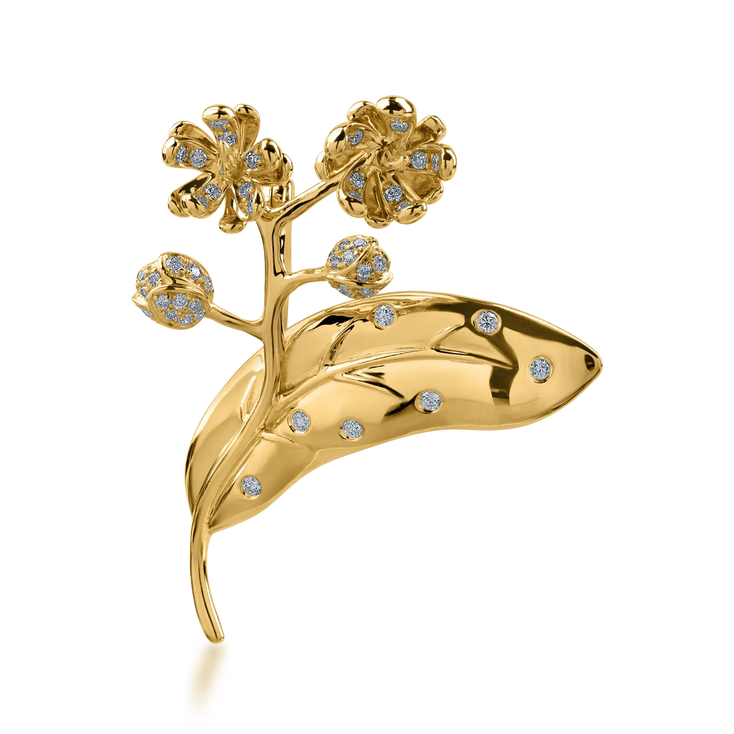 Broszka kwiatowa z żółtego złota z diamentami o masie 0.23ct