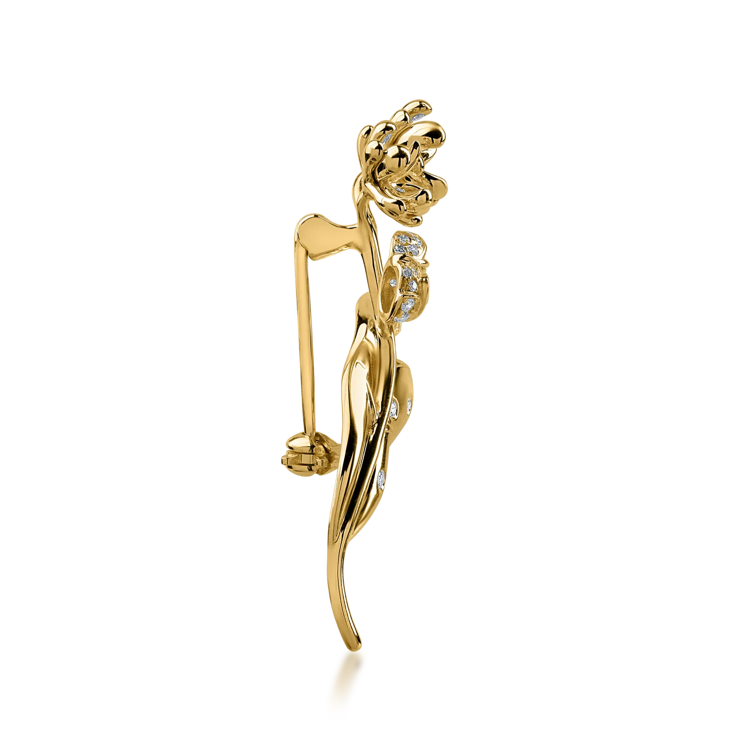 Broszka kwiatowa z żółtego złota z diamentami o masie 0.23ct