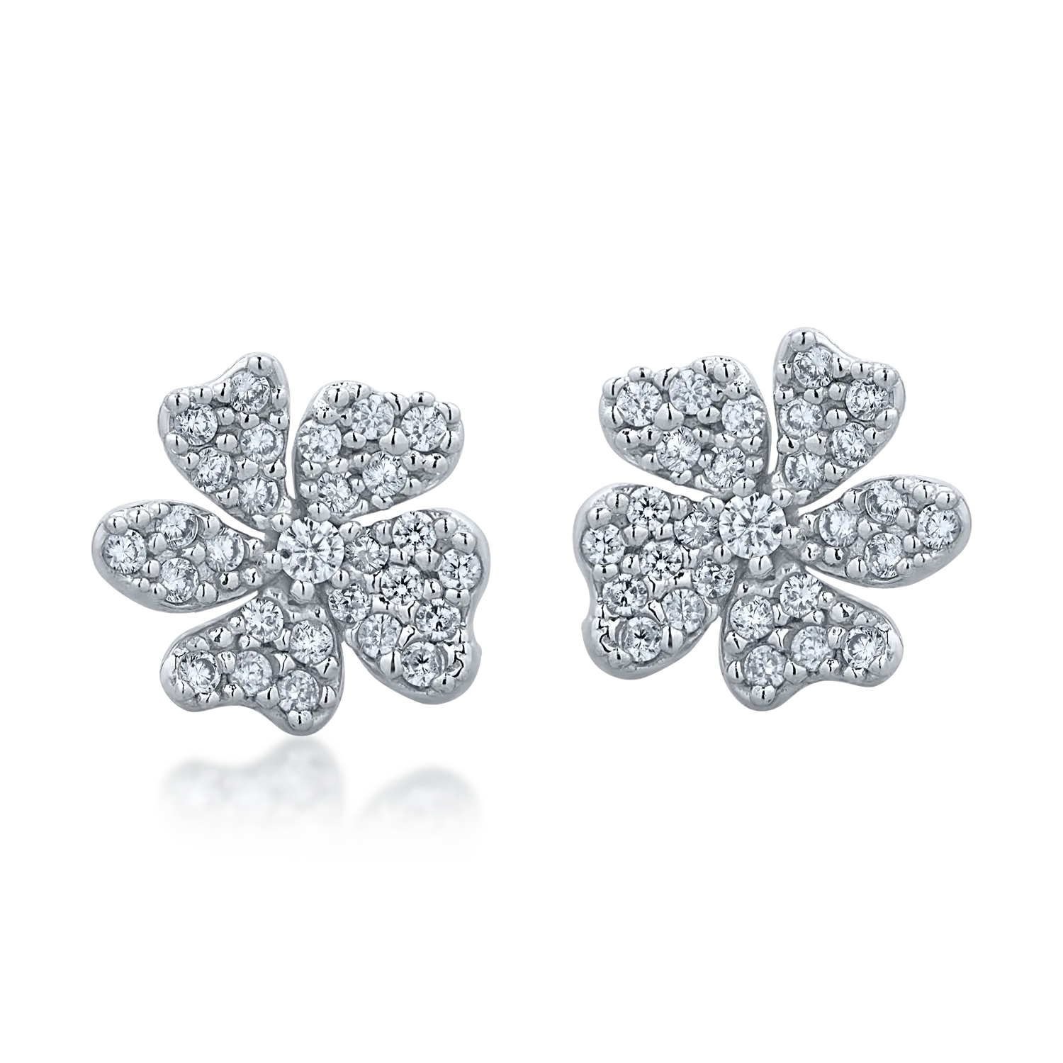 Cercei florali din aur alb cu zirconii