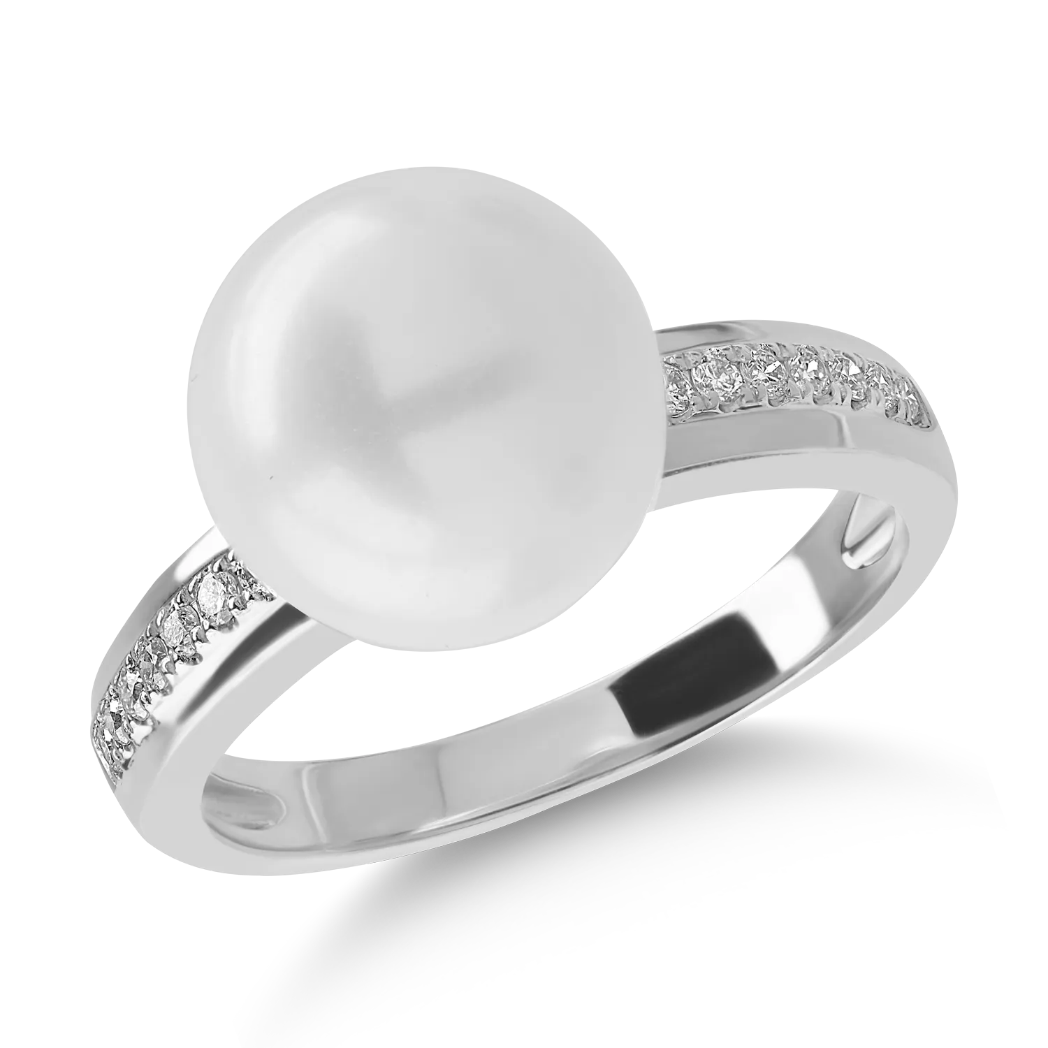 Inel din aur alb cu perla de cultura de 7.7ct si diamante de 0.1ct