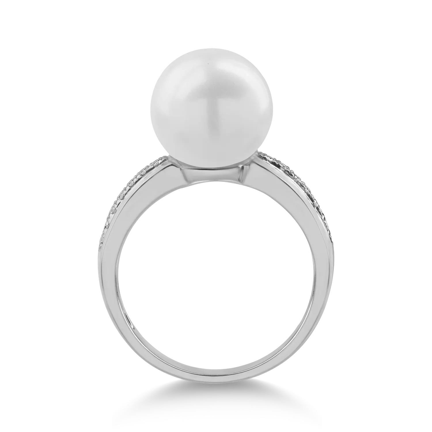 Inel din aur alb cu perla de cultura de 7.85ct si diamante de 0.1ct