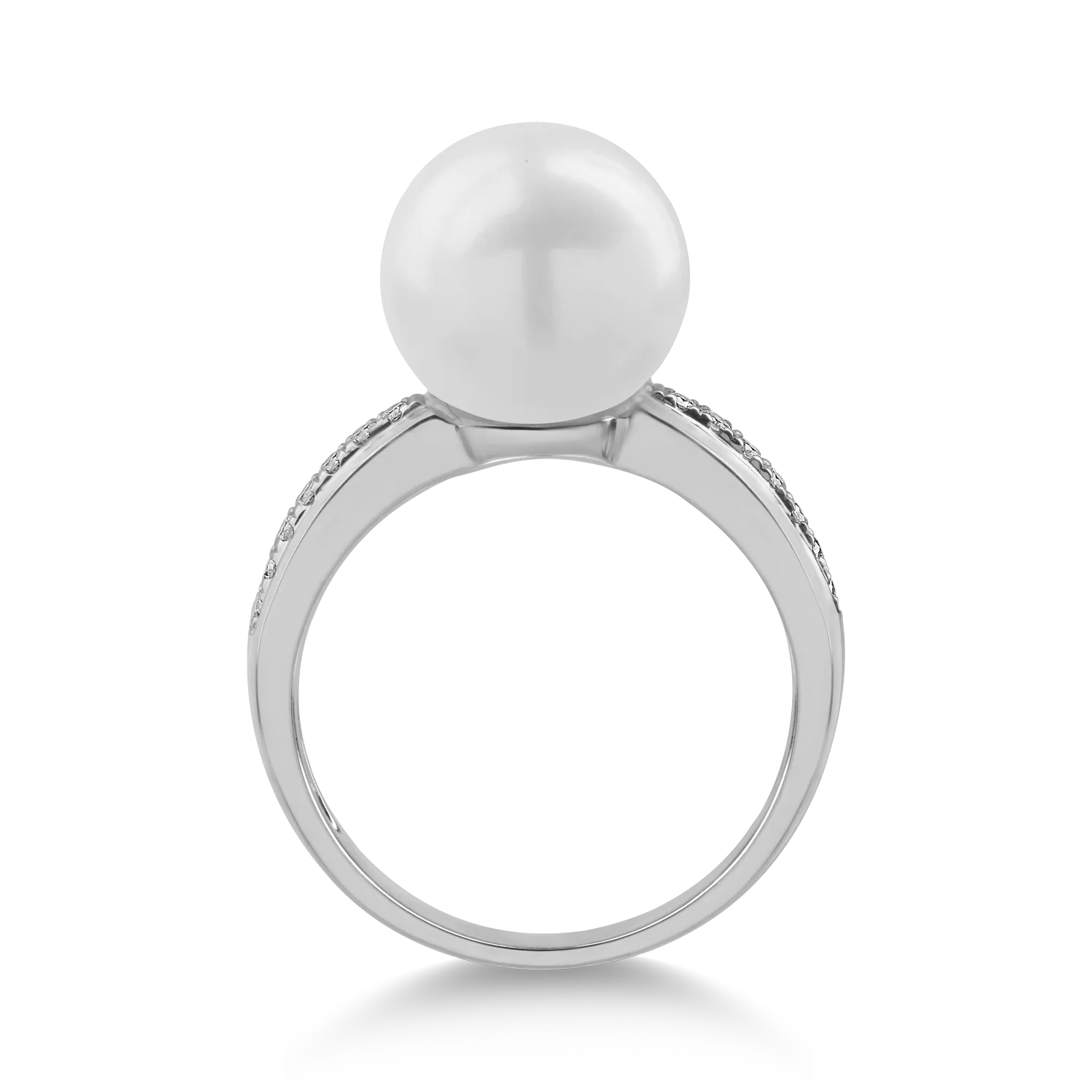 Inel din aur alb cu perla de cultura de 7.5ct si diamante de 0.11ct - imagine 2