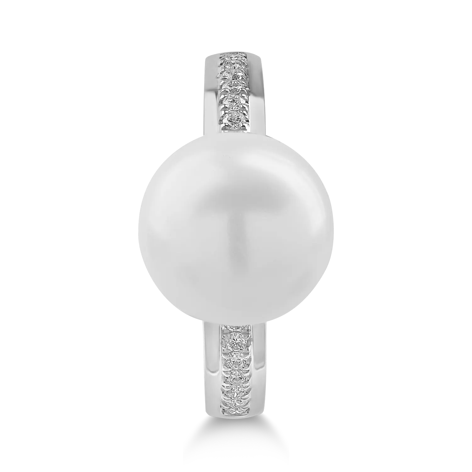 Inel din aur alb cu perla de cultura de 7.5ct si diamante de 0.11ct - imagine 3