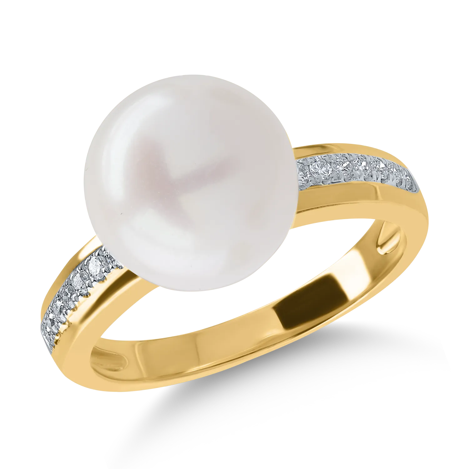 Inel din aur galben cu perla de cultura de 7.84ct si diamante de 0.11ct