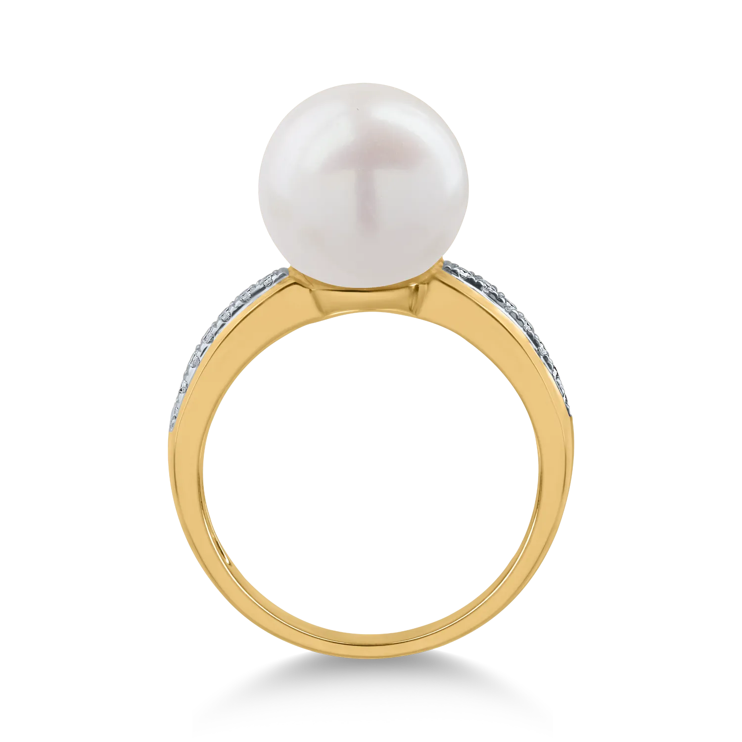 Sárga arany gyűrű 7.56ct édesvízi gyönggyel és 0.11ct gyémántokkal