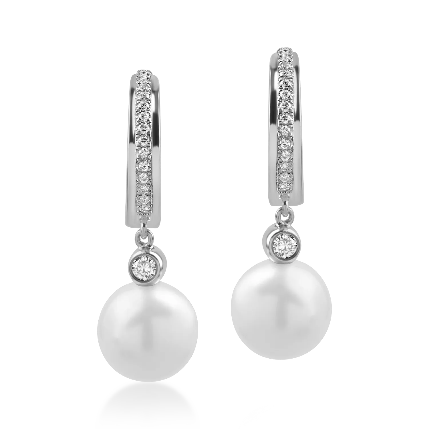 Cercei din aur alb cu perle de cultura de 9.28ct si diamante de 0.22ct - 1 | YEO