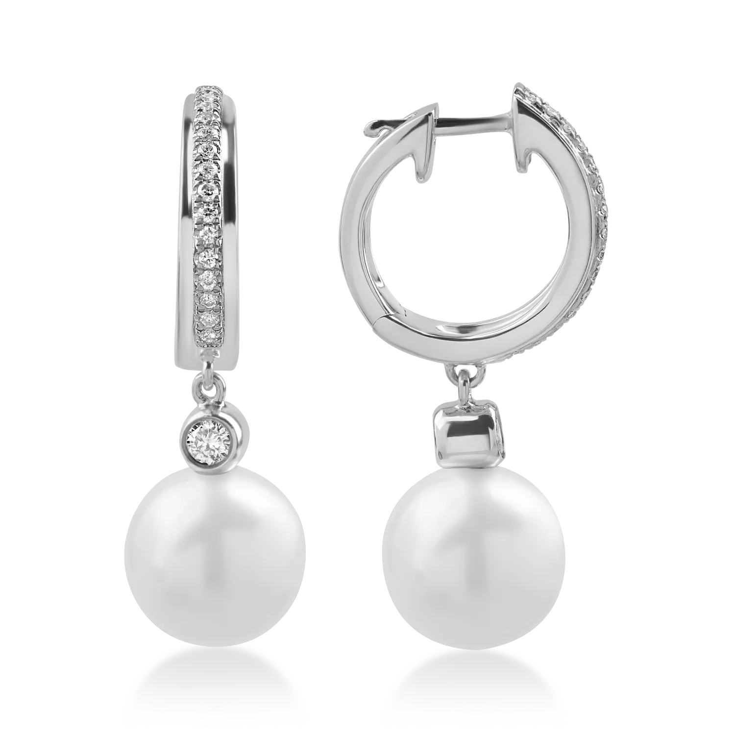 Fehérarany fülbevaló 9.28ct édesvízi gyöngyökkel és 0.22ct gyémántokkal