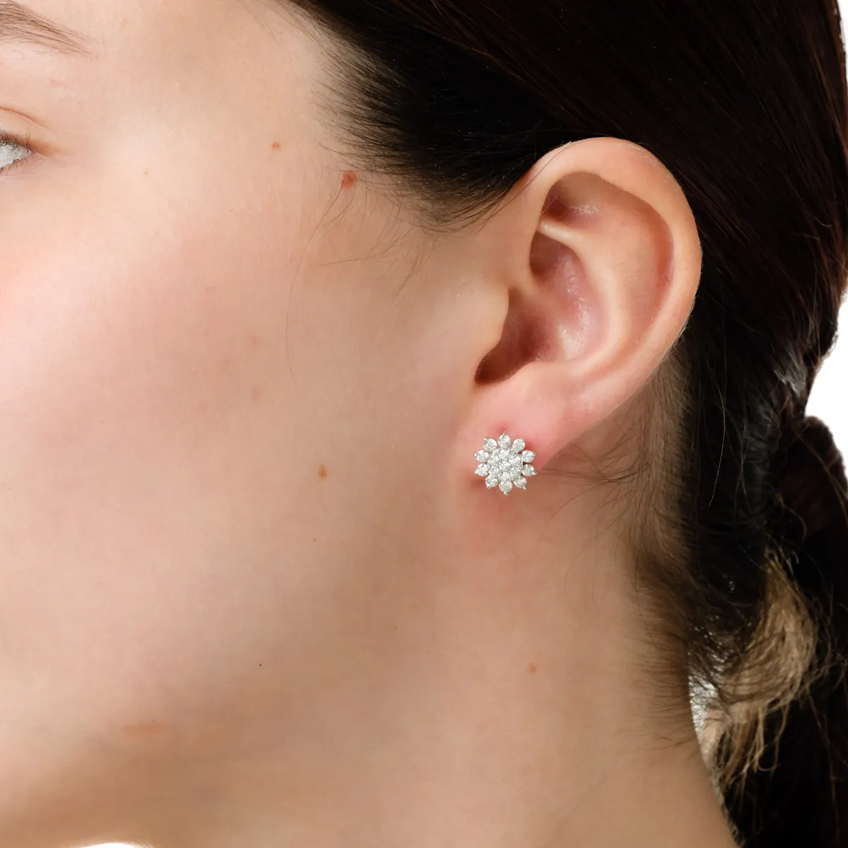 Cercei florali din aur alb cu diamante de 1.02ct - imagine 3