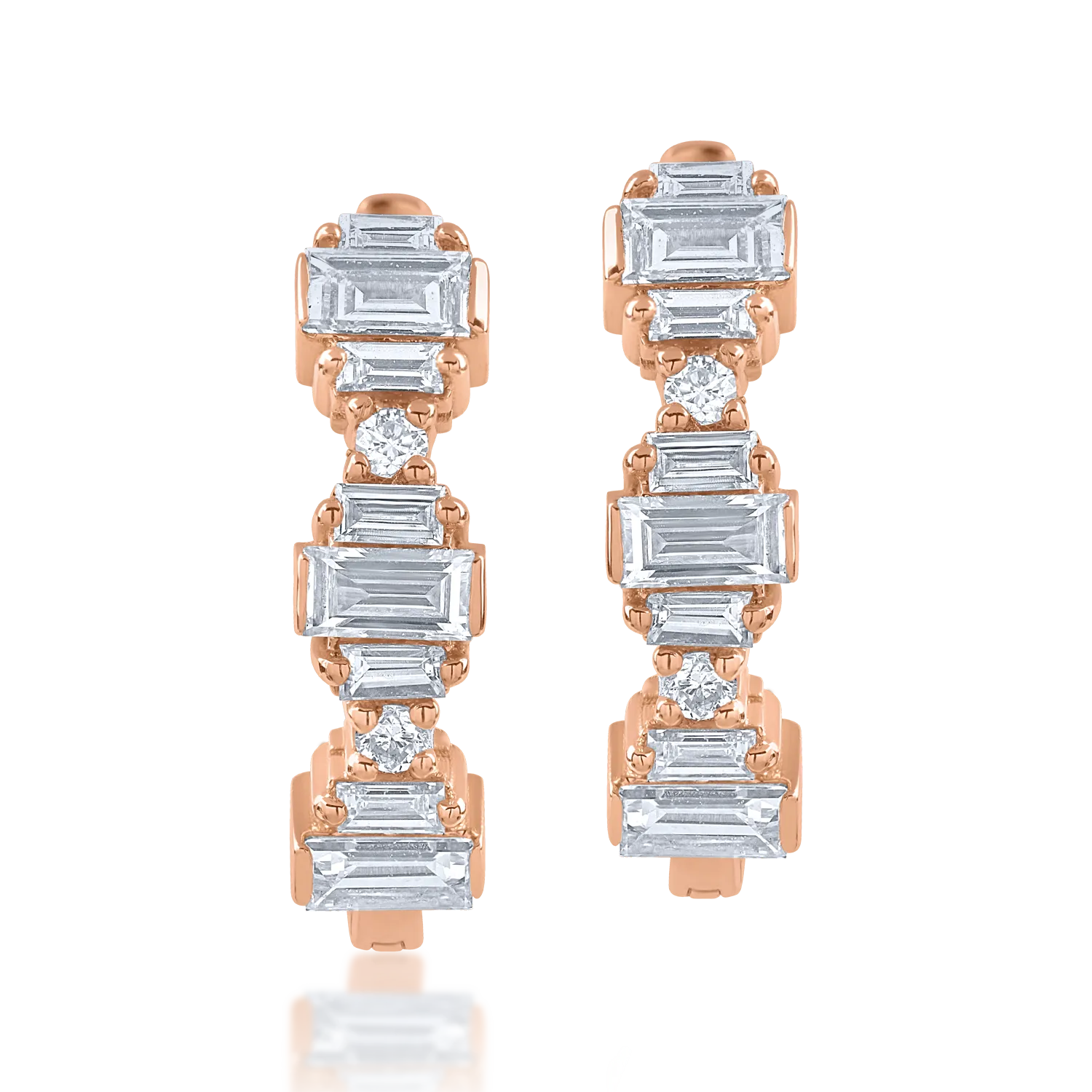 Cercei din aur roz cu diamante baguette de 0.44ct