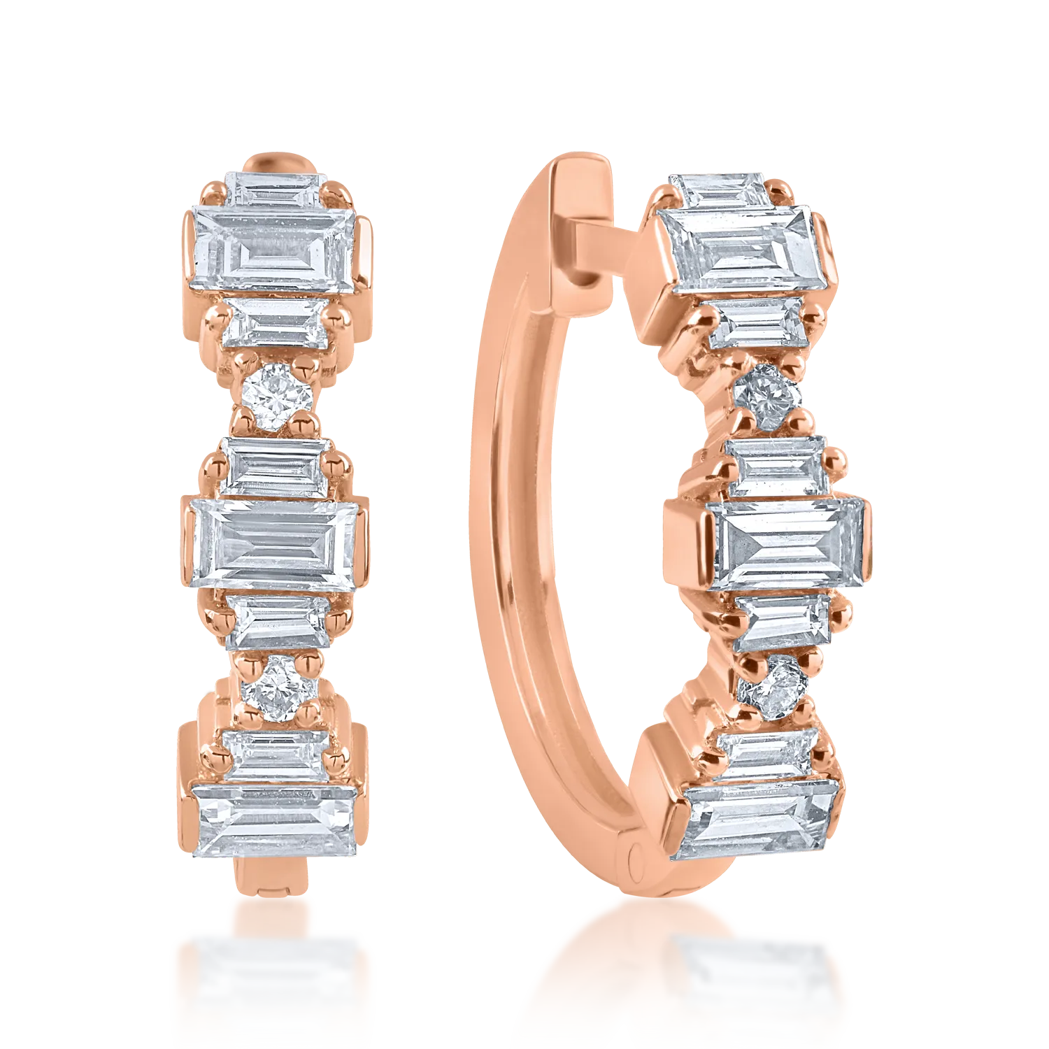 Teilor Cercei din aur roz cu diamante baguette de 0.44ct