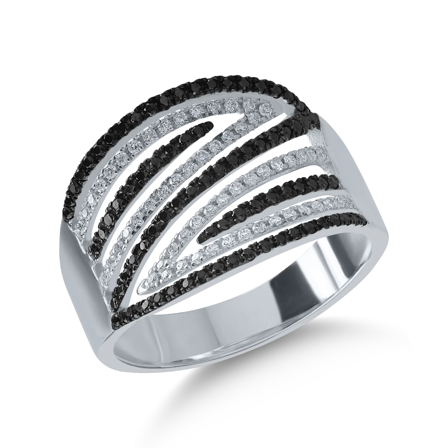 Fehérarany gyűrű 0.19ct tiszta gyémántokkal és 0.24ct fekete gyémántokkal