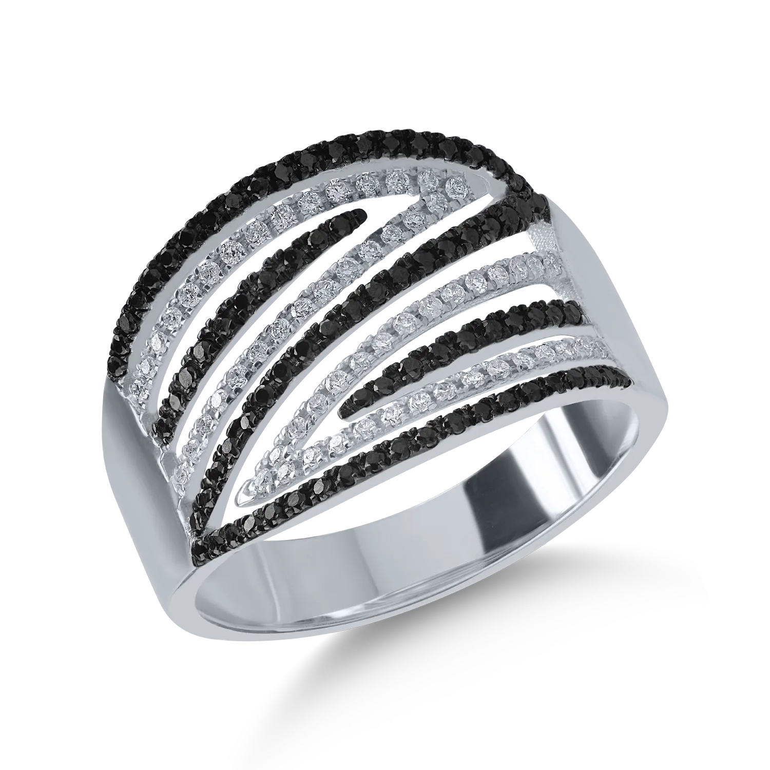 Inel din aur alb cu diamante transparente de 0.19ct si diamante negre de 0.24ct