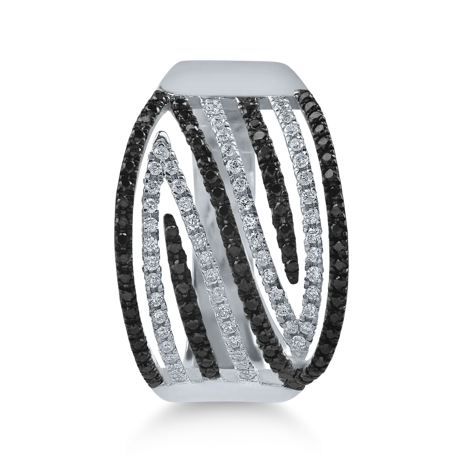 Fehérarany gyűrű 0.19ct tiszta gyémántokkal és 0.24ct fekete gyémántokkal