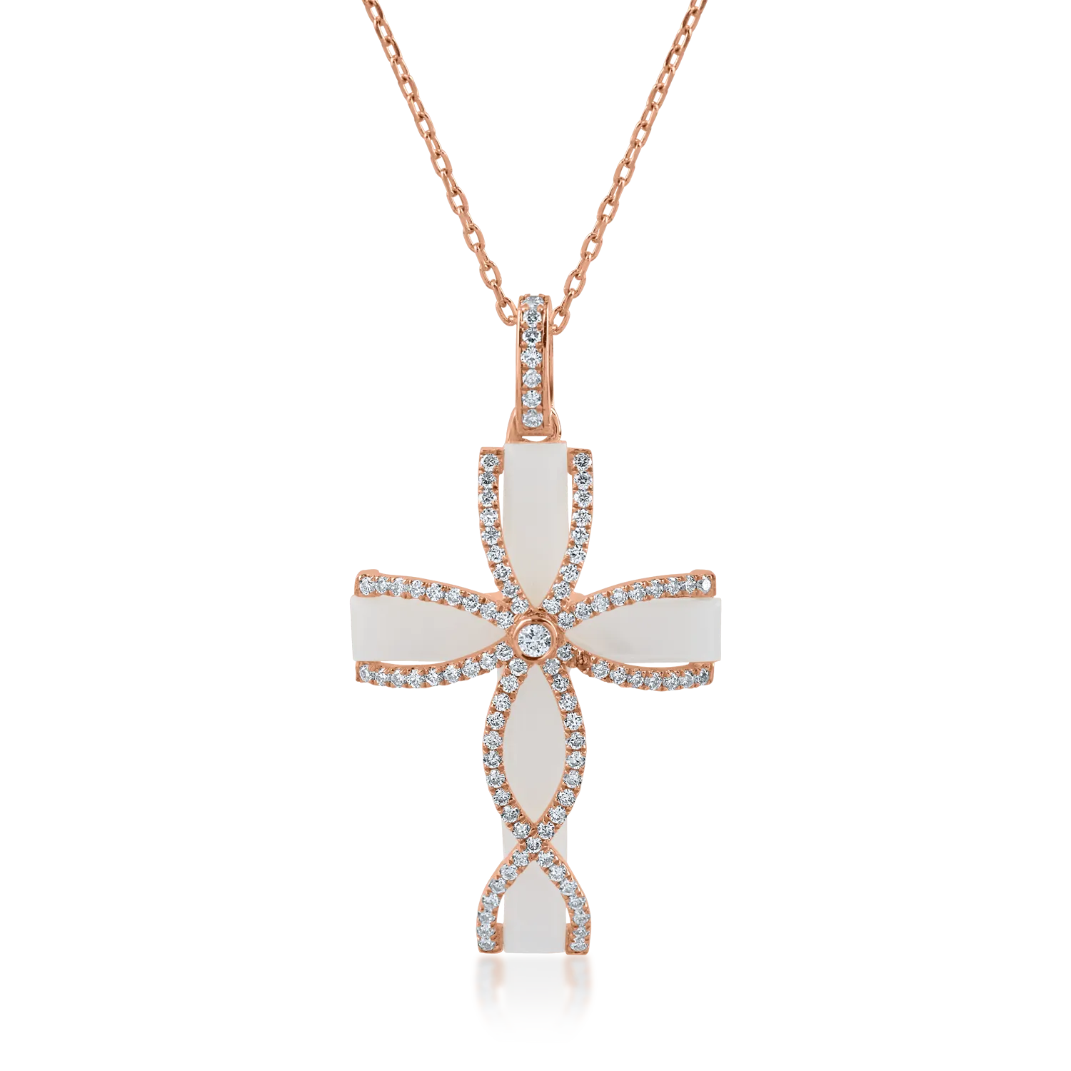 Rose gold cross pendant necklace with 2.1ct mother of pearl and 0.31ct diamonds