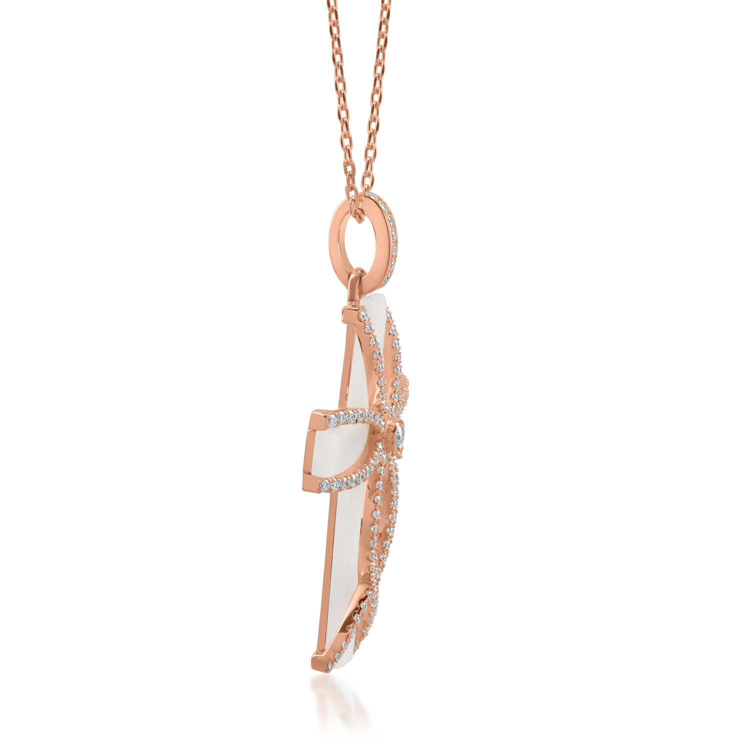 Naszyjnik z krzyżykiem w kolorze różowego złota, z masą perłową o masie 2.1ct i diamentami o masie 0.31ct