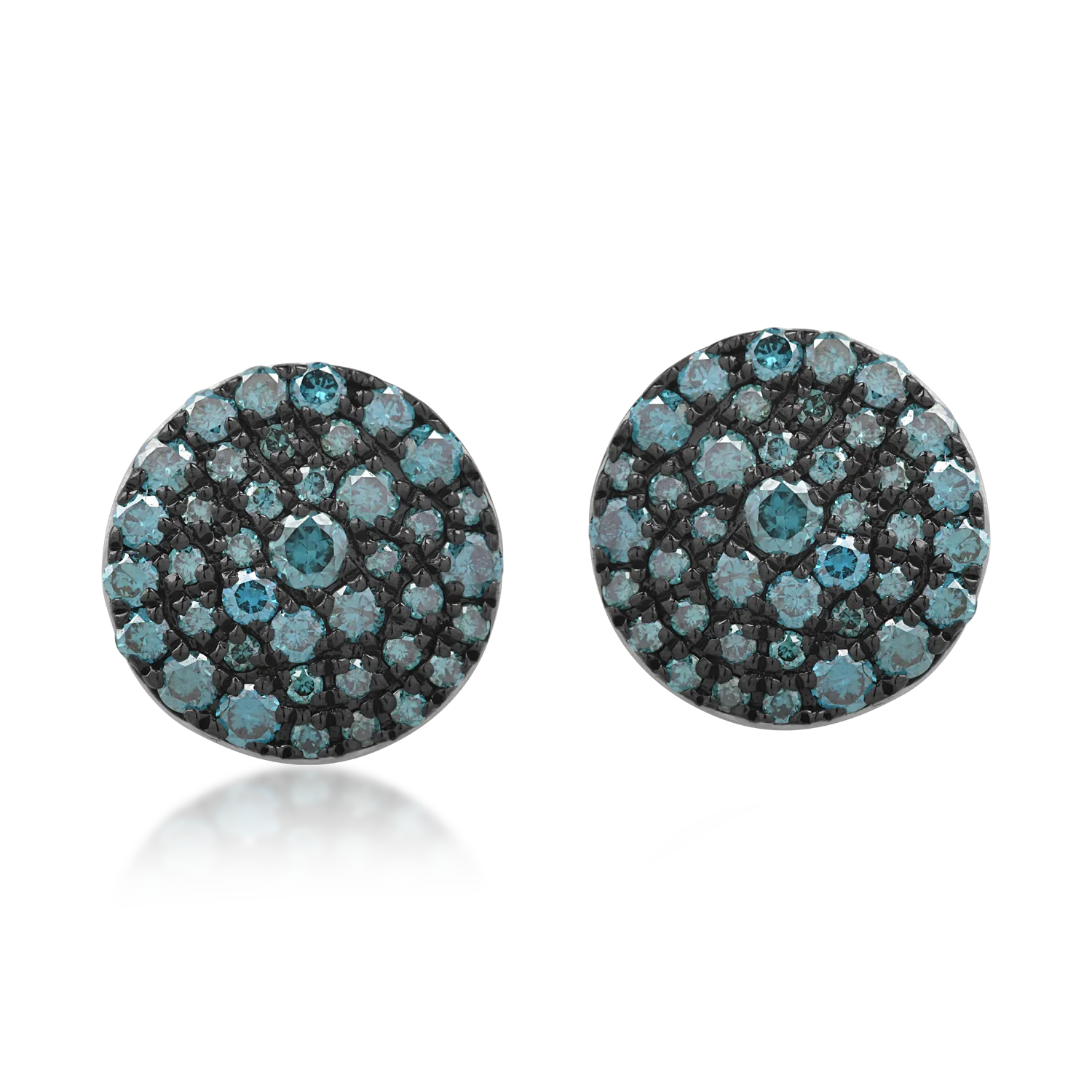 Okrągłe kolczyki z białego złota z niebieskimi diamentami o masie 0.3ct i mikrosettingu