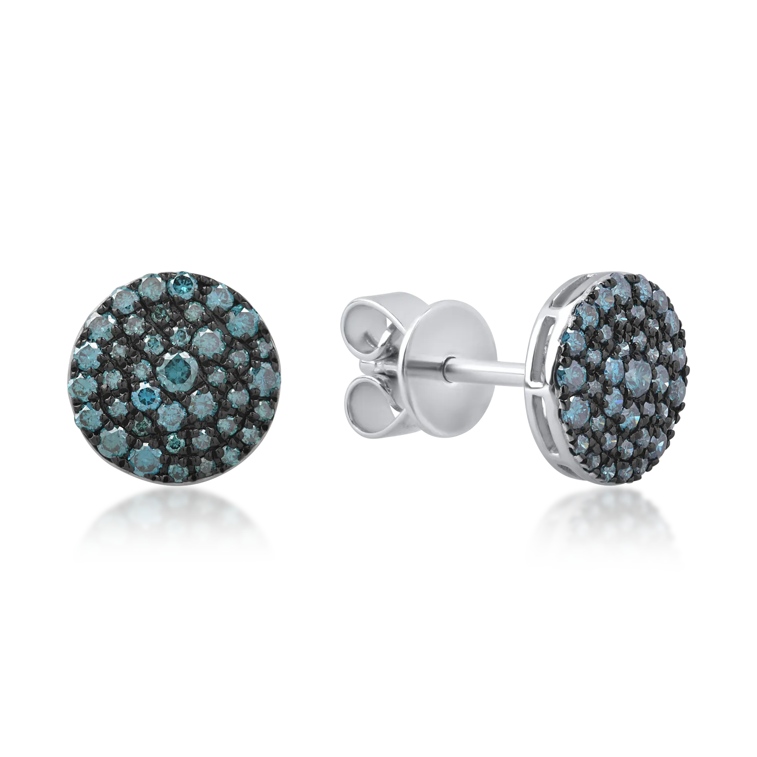 White gold round earrings with 0.3ct blue microsetting diamonds