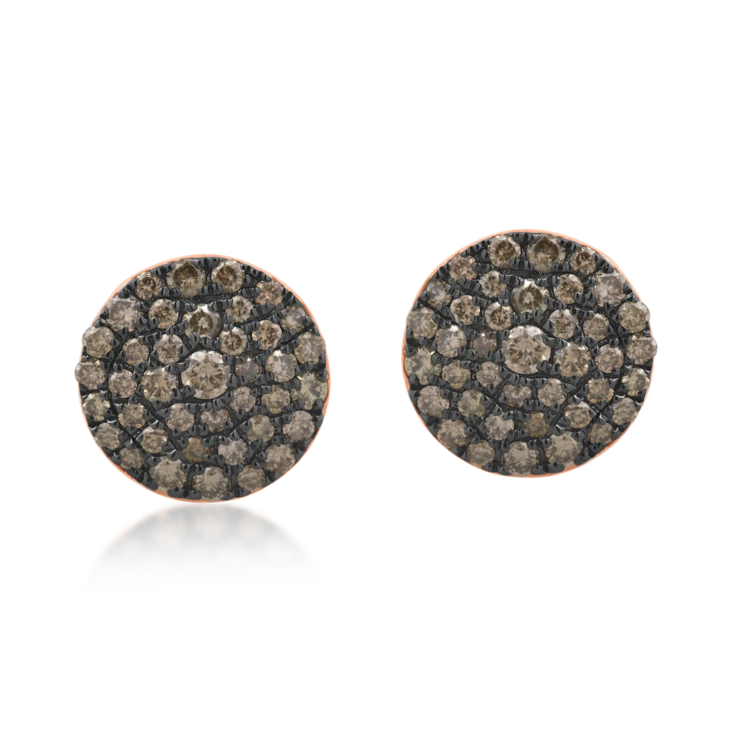 Rose gold round earrings with 0.4ct brown microsetting diamonds