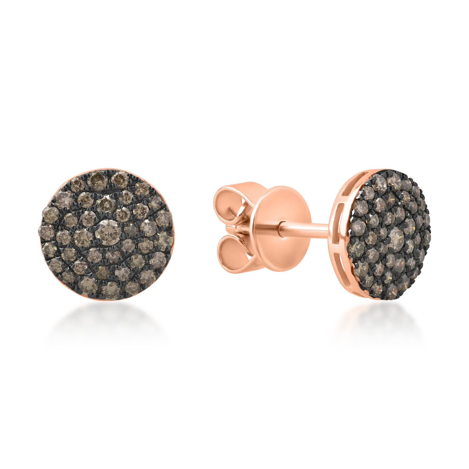 Rose gold round earrings with 0.4ct brown microsetting diamonds