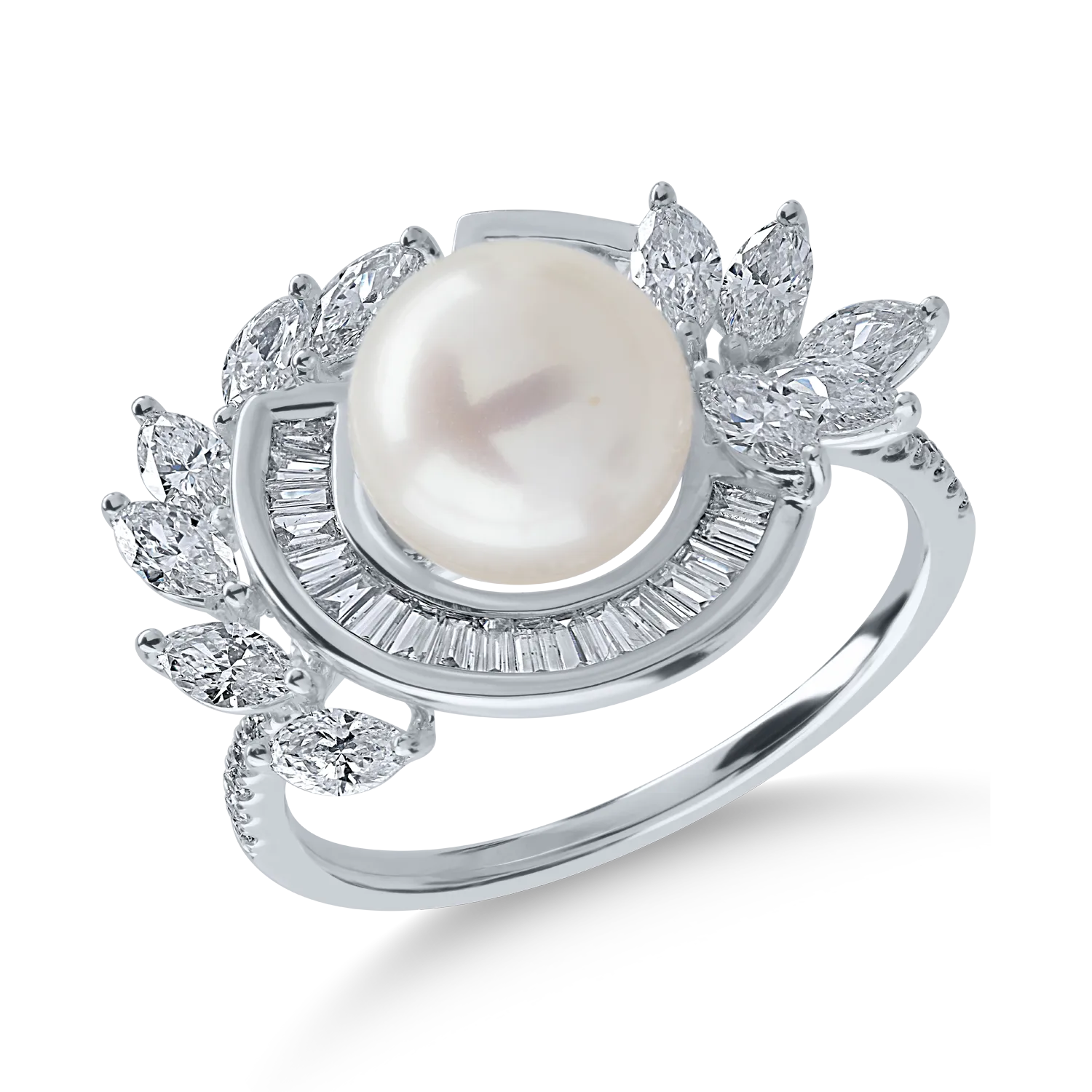 Inel din aur alb cu perla de cultura de 3.73ct si diamante de 0.98ct-163836