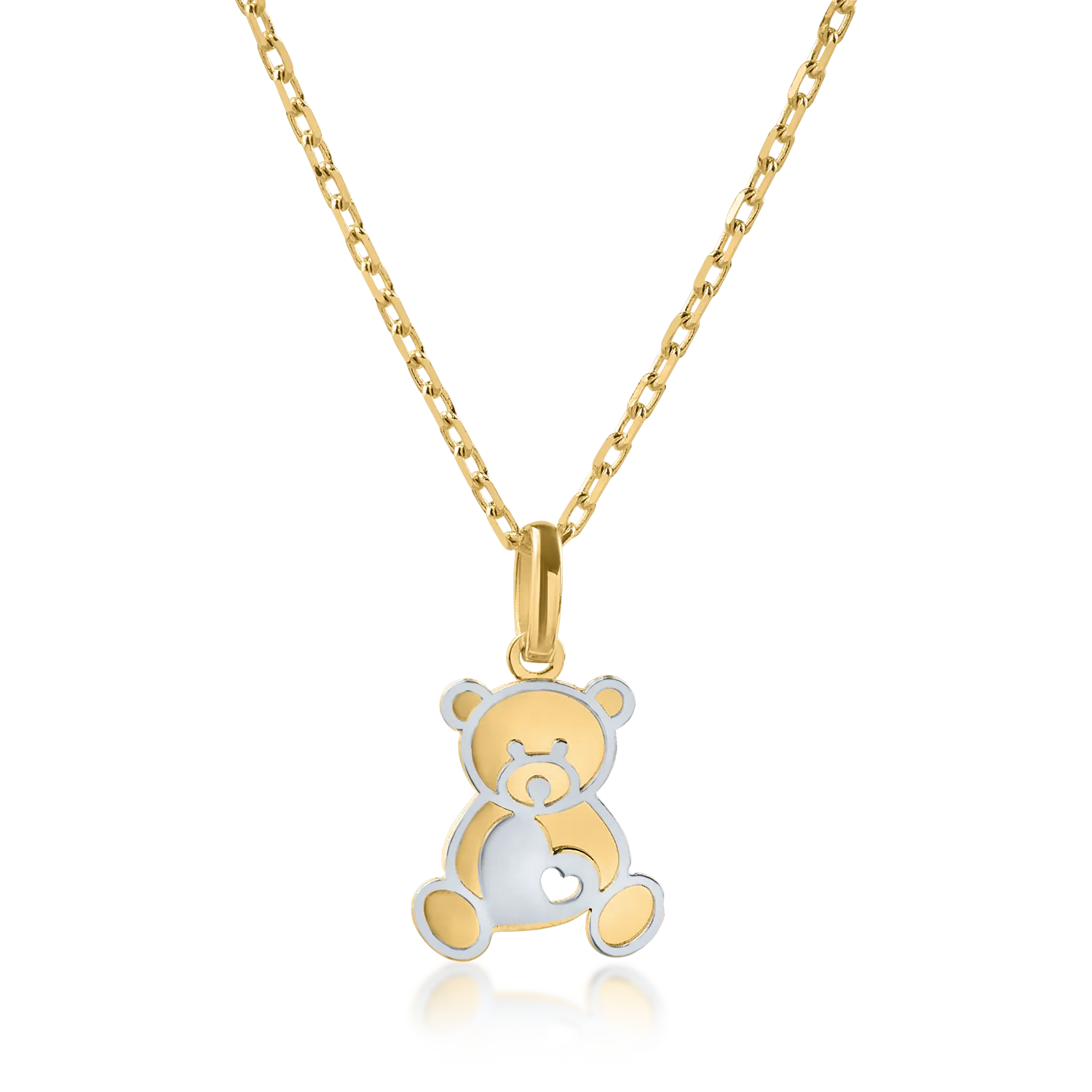 White-yellow gold teddy bear pendant necklace
