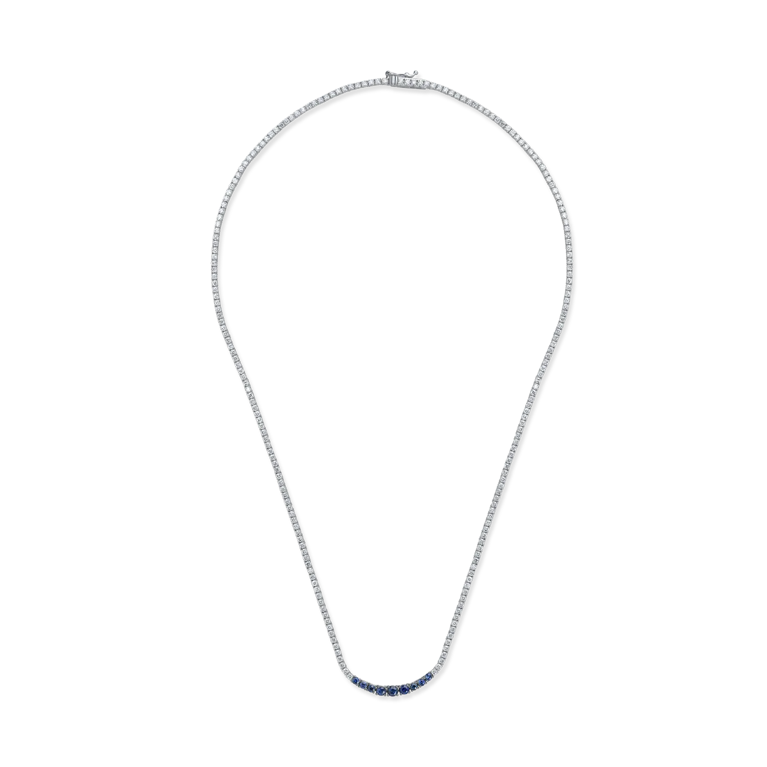 White gold tennis necklace with 0.66ct sapphire and 3.52ct diamonds