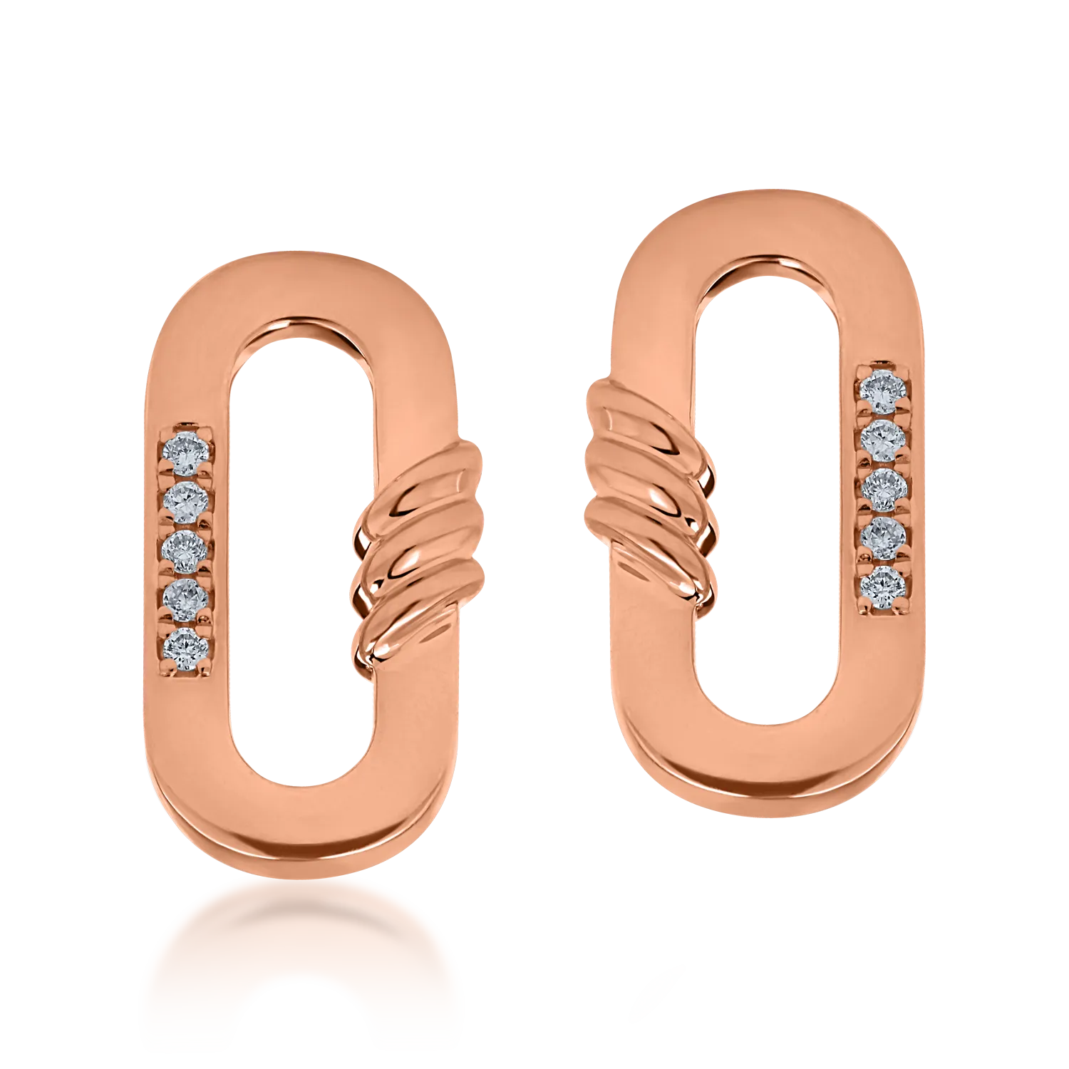 Geometryczne kolczyki z różowego złota z diamentami o masie 0.026ct