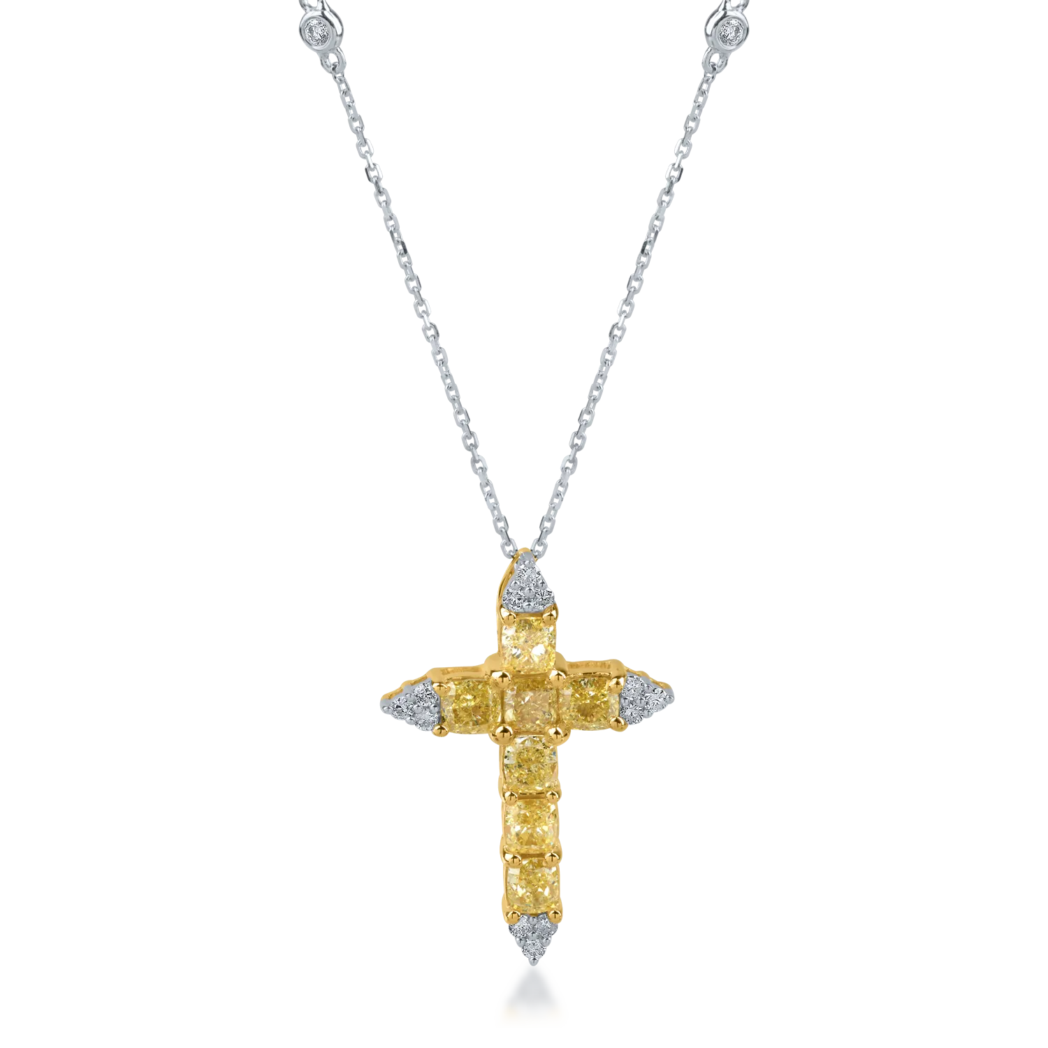 White-yellow gold cross pendant necklace with 2.78ct diamonds