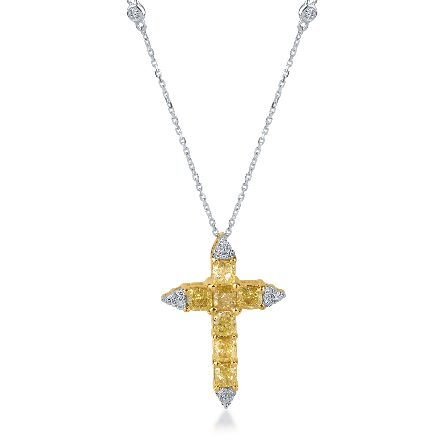 Lant cu pandantiv cruce din aur alb-galben cu diamante de 2.78ct-164138