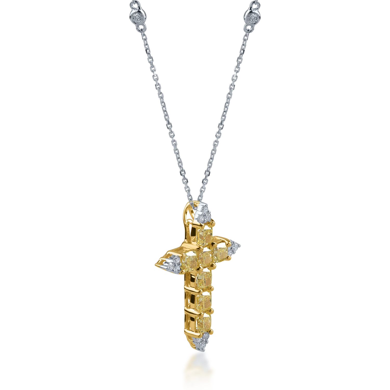 Lant cu pandantiv cruce din aur alb-galben cu diamante de 2.78ct