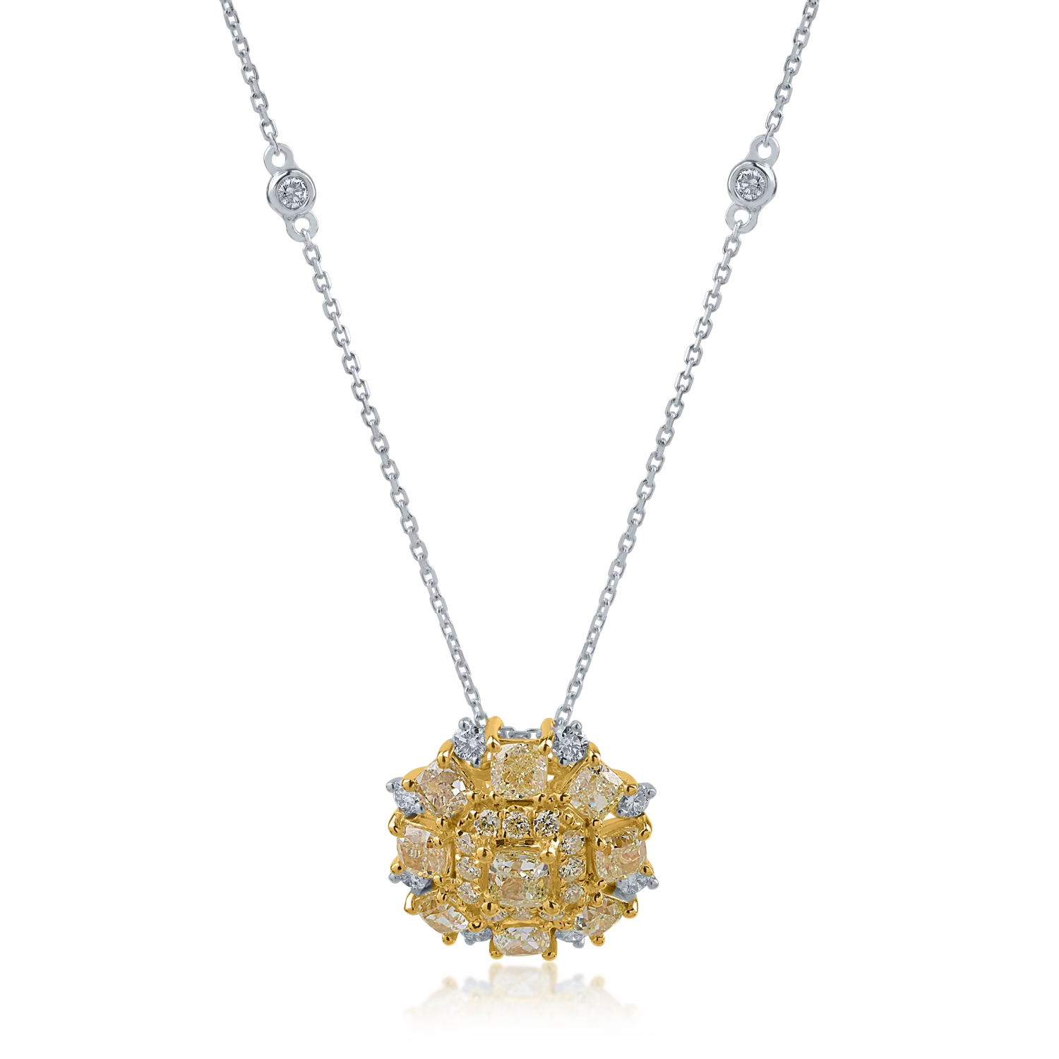 Lant cu pandantiv din aur alb-galben cu diamante galbene de 2.7ct si diamante transparente de 0.38ct