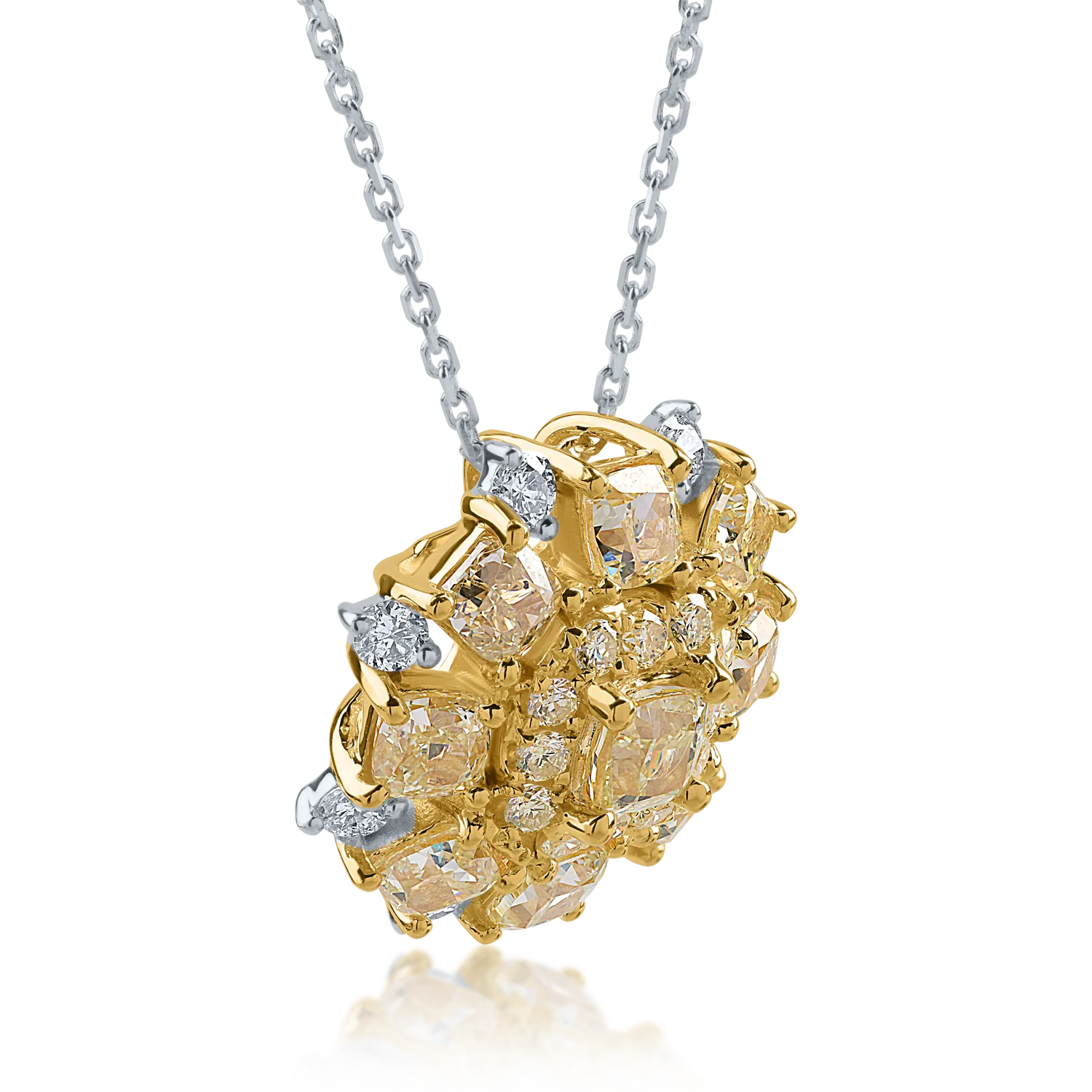 Sárga-fehér arany medál nyaklánc 2.7ct sárga gyémántokkal és 0.38ct tiszta gyémántokkal