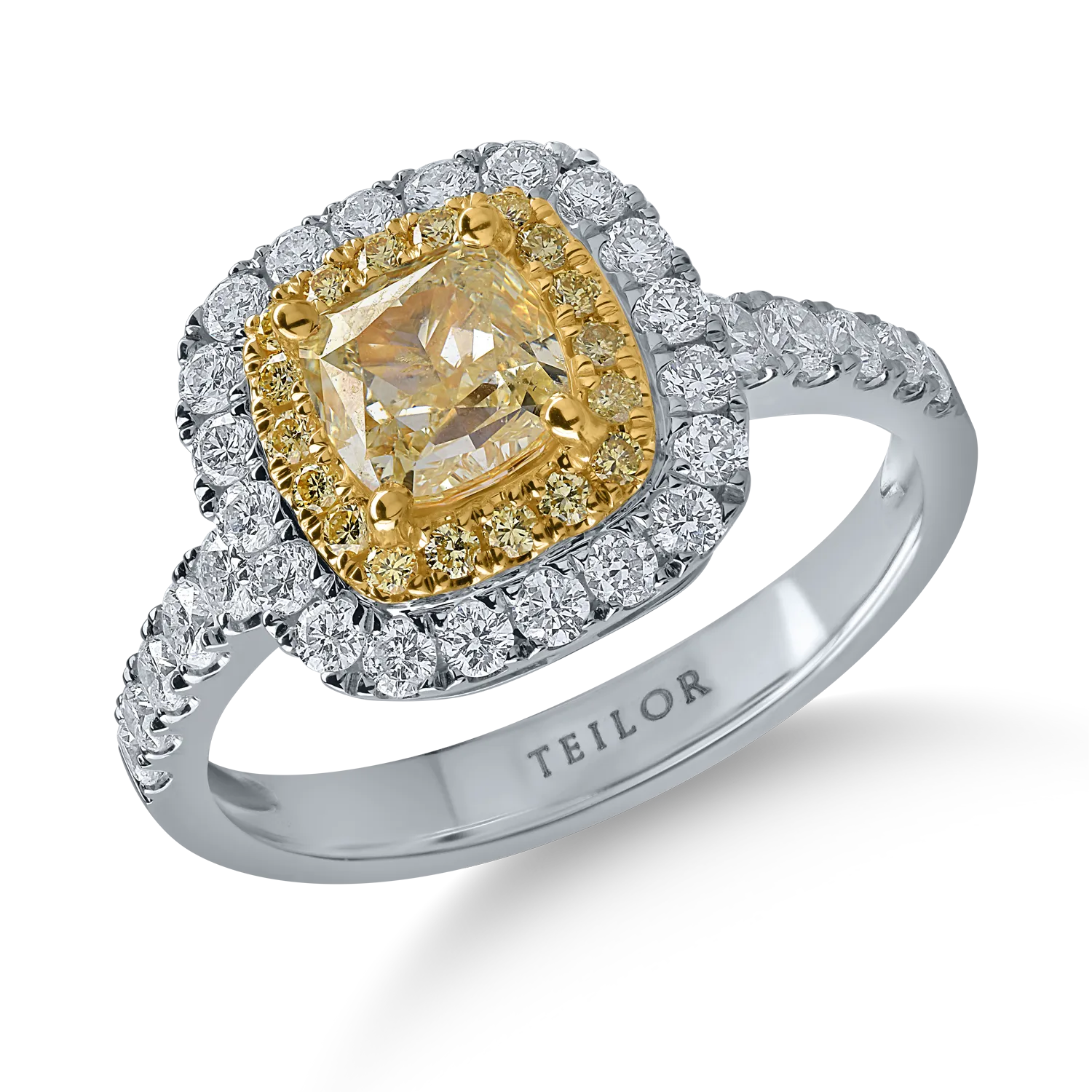 Пръстен от бяло-жълто злато с 1.15кt жълти диаманти и 0.66кt прозрачни диаманти