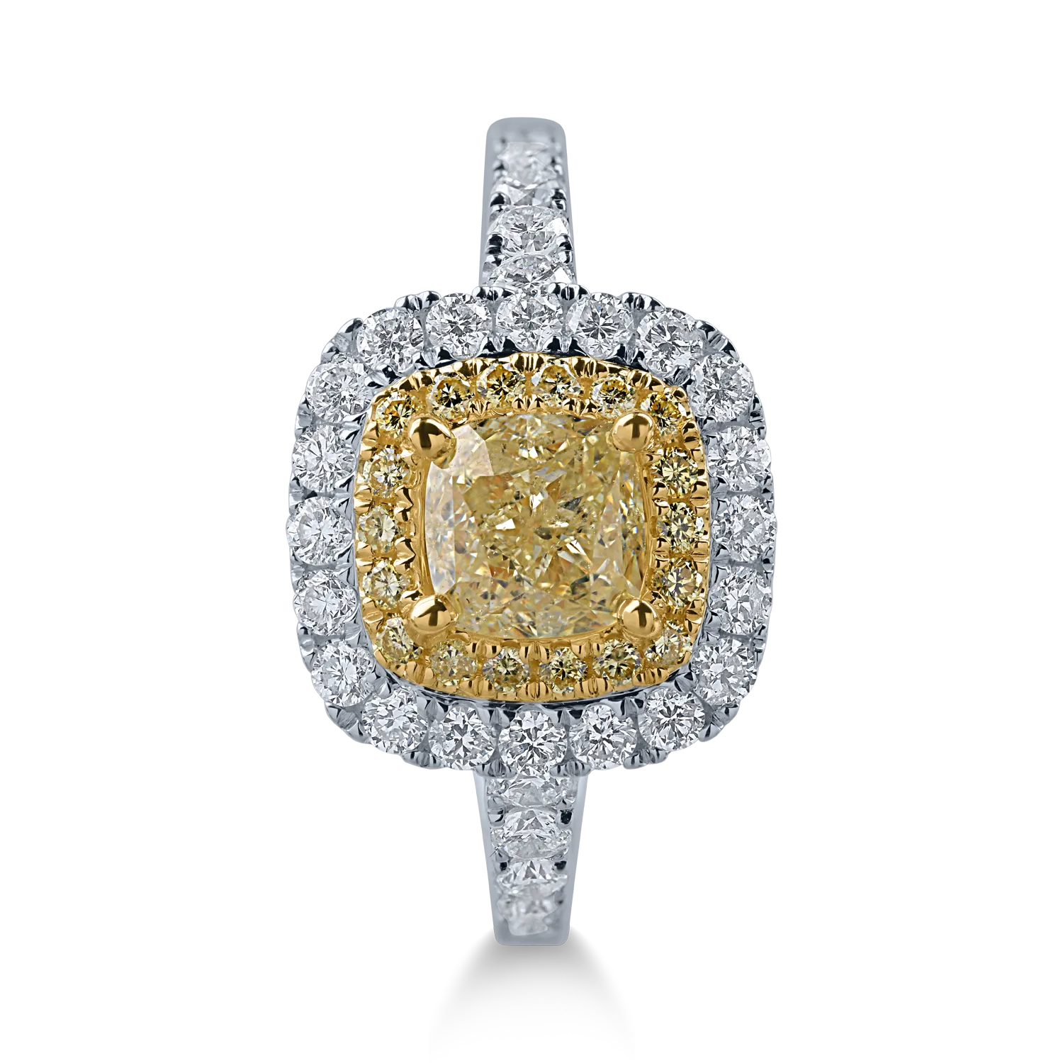 Fehér-sárga arany gyűrű 1.15ct sárga gyémántokkal és 0.66ct tiszta gyémántokkal